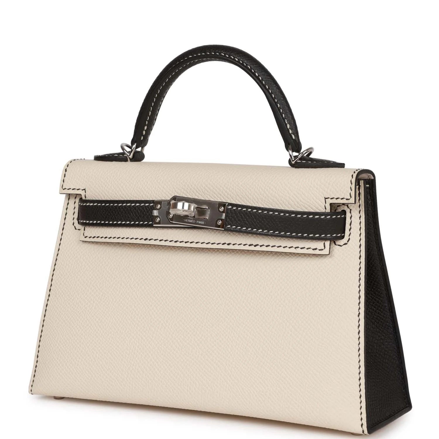 Replicate Hermes Special Order (HSS) Kelly Sellier 20 Craie and Black Epsom Palladium Hardware(1:1 replica)
