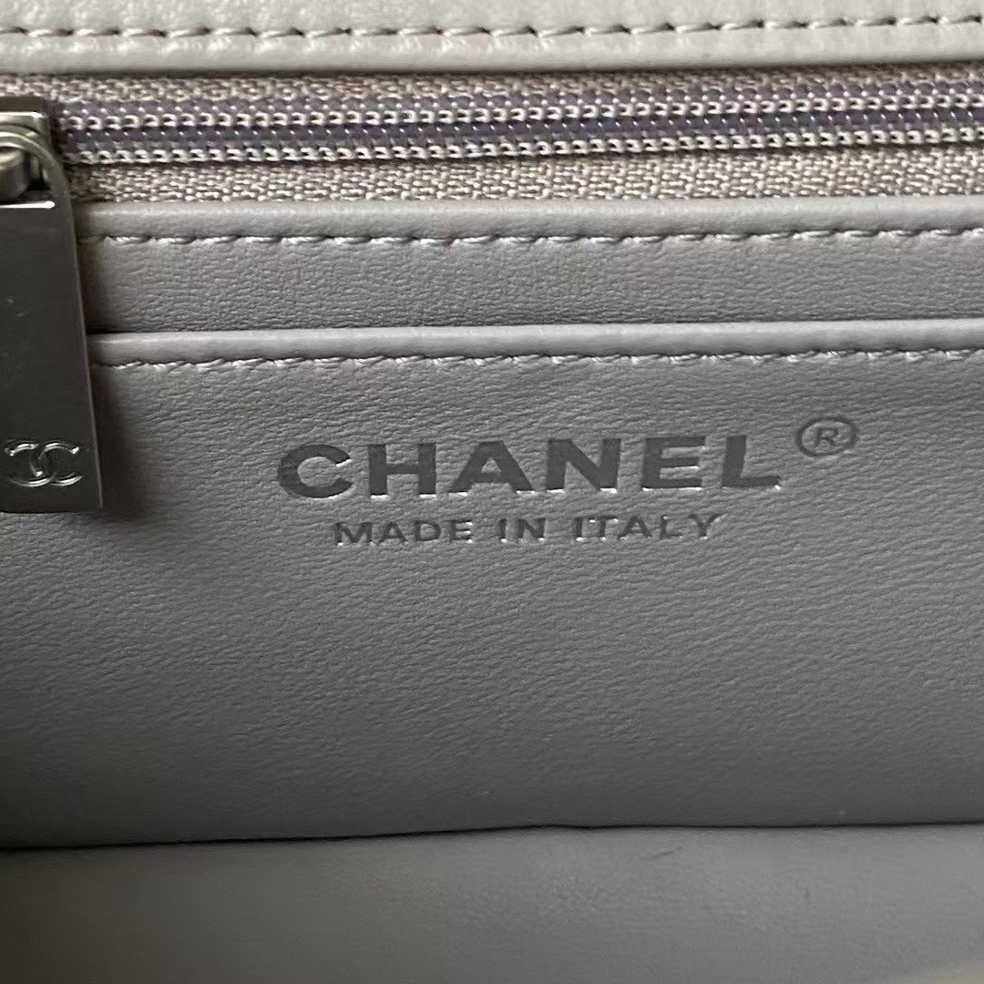 Replicate Chanel 23K AS1787 Mini Pearl Embossed Rectangular Flap Bag Lambskin Brushed Silver Metal Hardware Light Grey(1:1 replica)