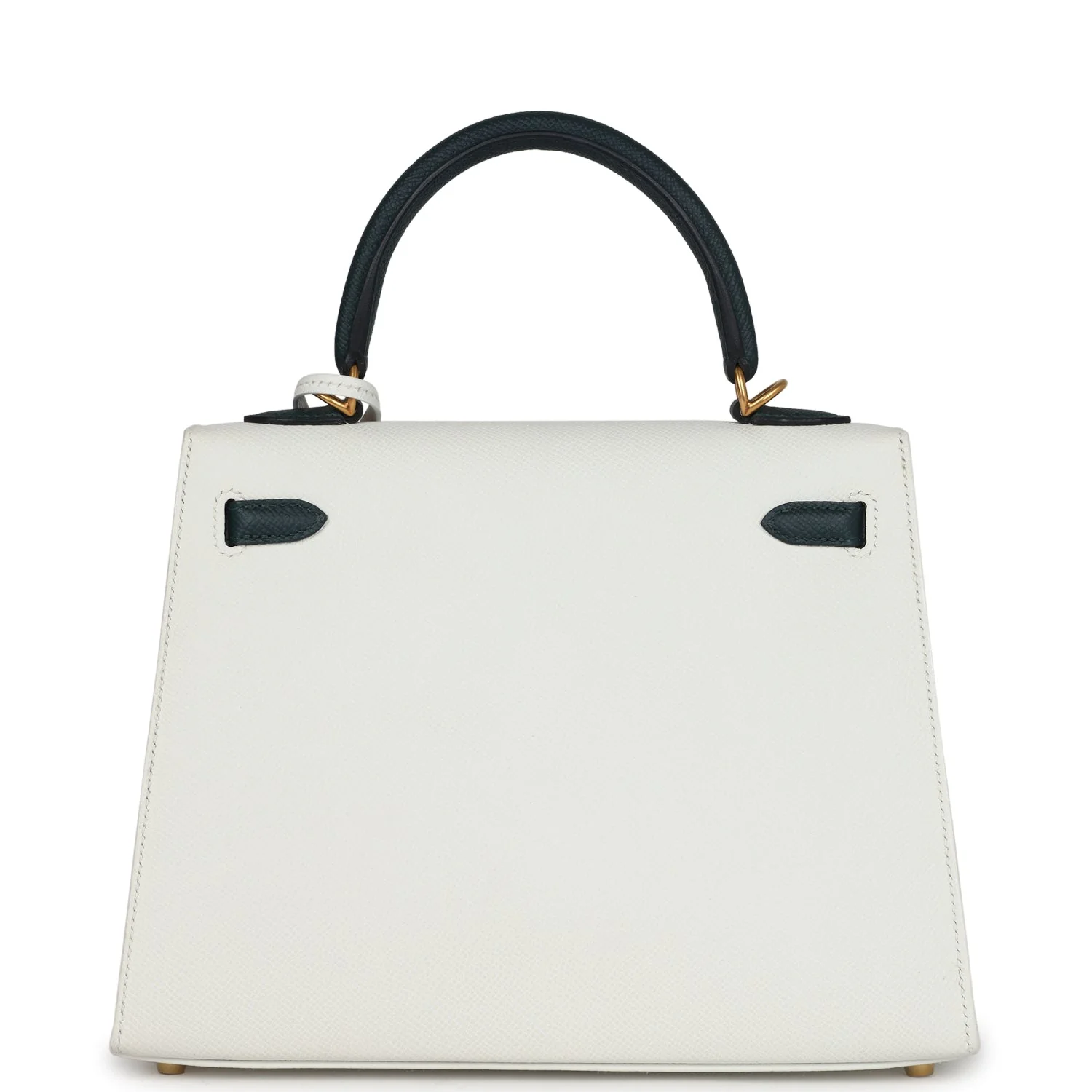 Replicate Hermes Special Order (HSS) Kelly Sellier 25 White and Vert Cypress Epsom Brushed Gold Hardware(1:1 replica)