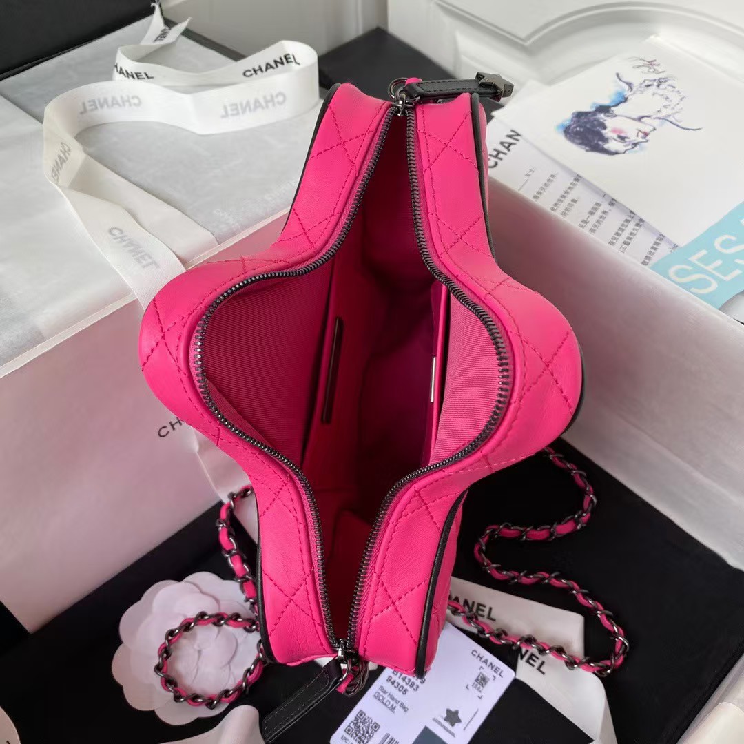 Replicate Chanel 24C AS4579 Star Bag Fuchsia and Black Satin Black Metal Hardware(1:1 replica)