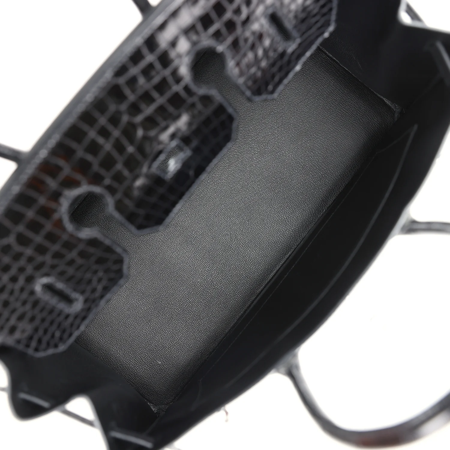 Replicate Hermes Birkin 35 Black Shiny Porosus Crocodile 18K White Gold Diamond Hardware(1:1 replica)