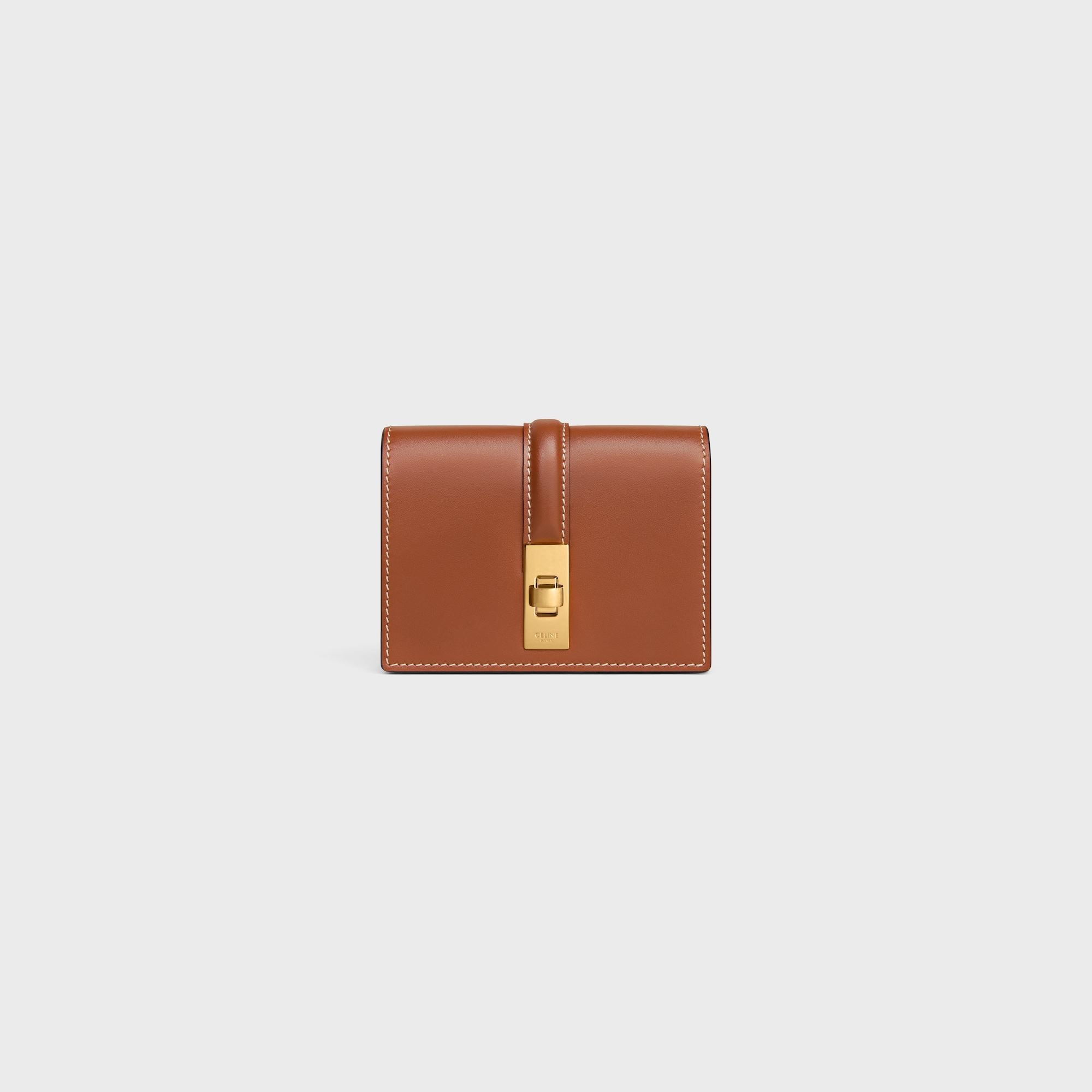 Replicate CARD HOLDER WITH FLAP 16 IN SATINATED CALFSKIN TAN(1:1 replica)