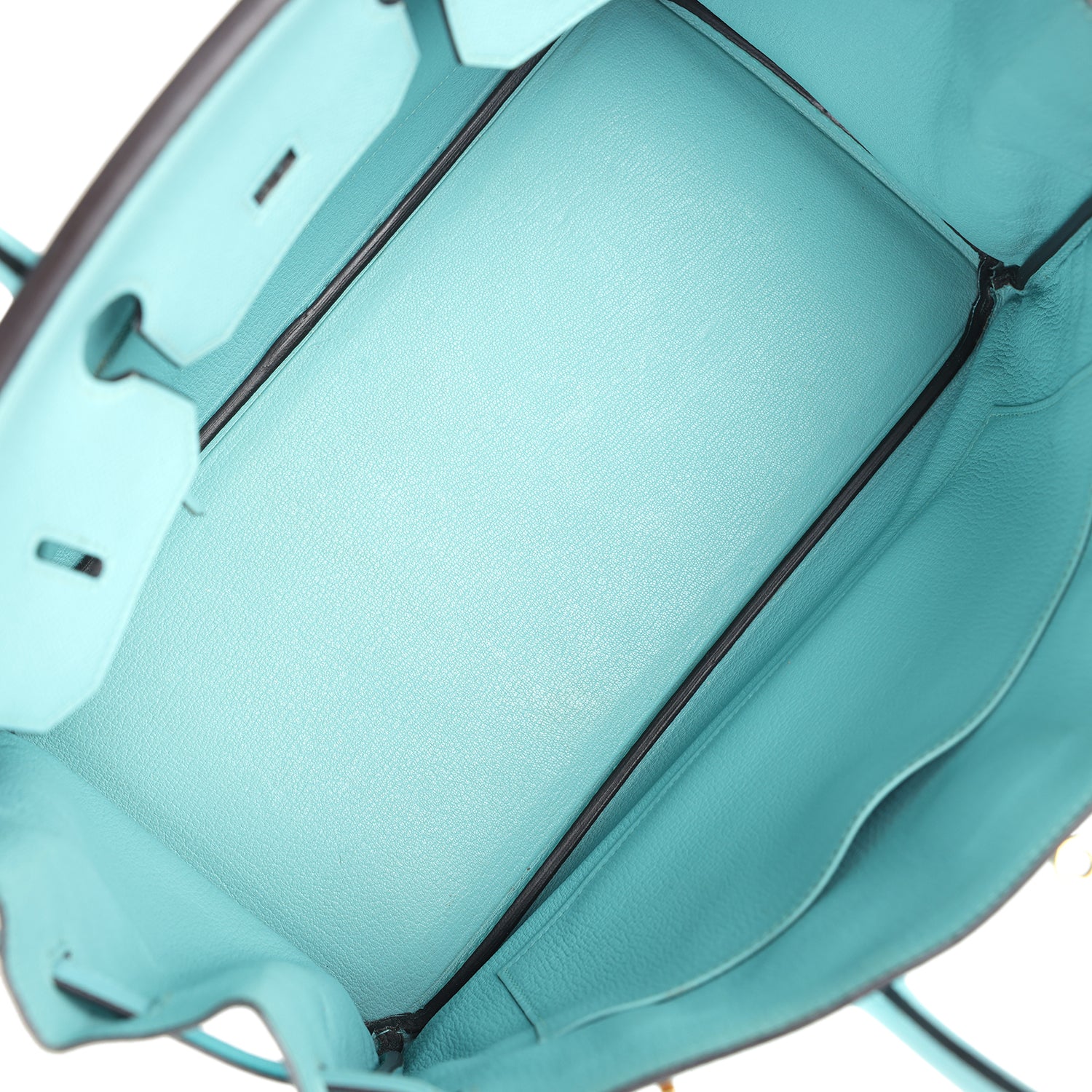 Replicate Hermes Birkin 35 Bleu Atoll Epsom Gold Hardware(1:1 replica)