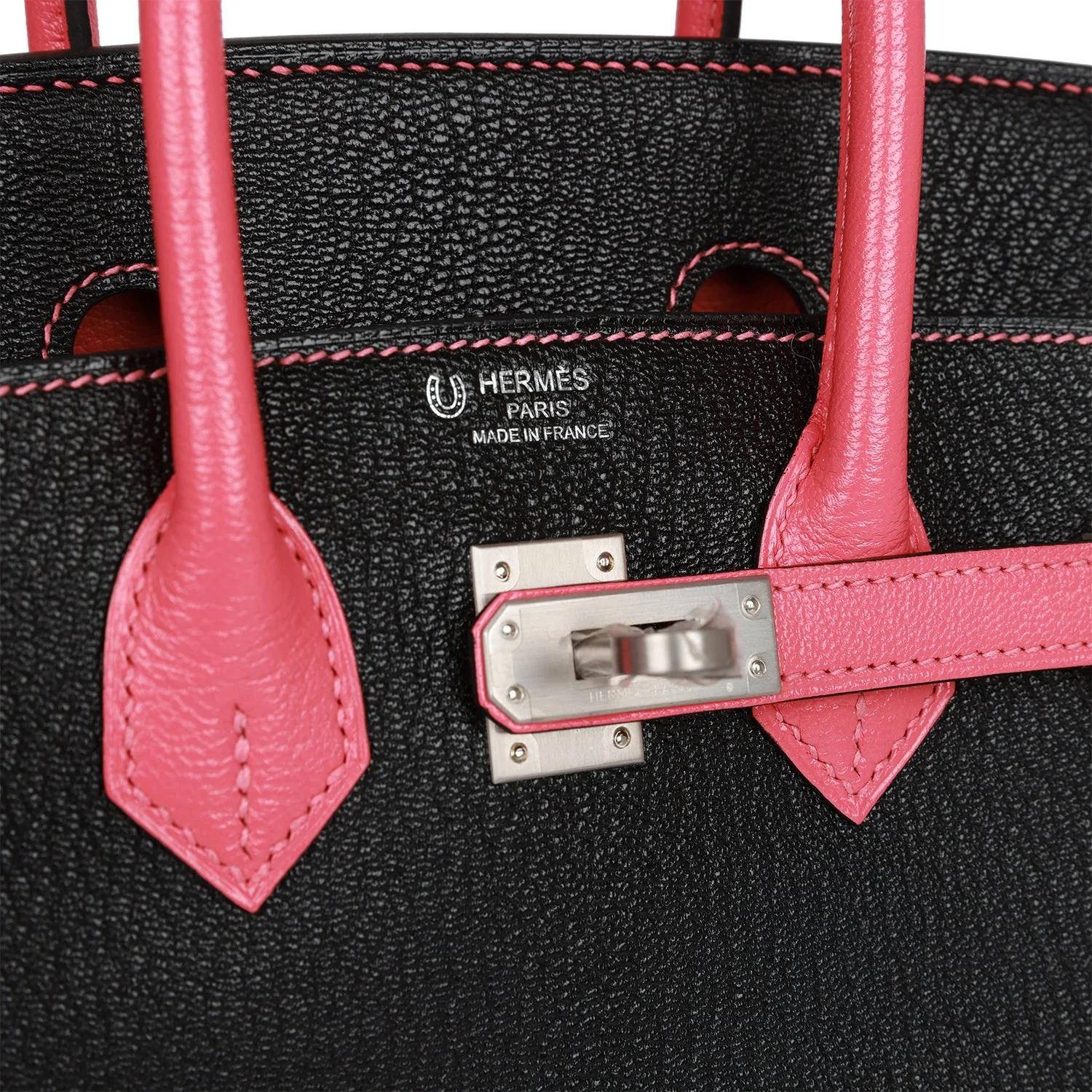 Replicate Hermes Special Order (HSS) Birkin 25 Black and Rose Azalee Chèvre Brushed Palladium Hardware(1:1 replica)