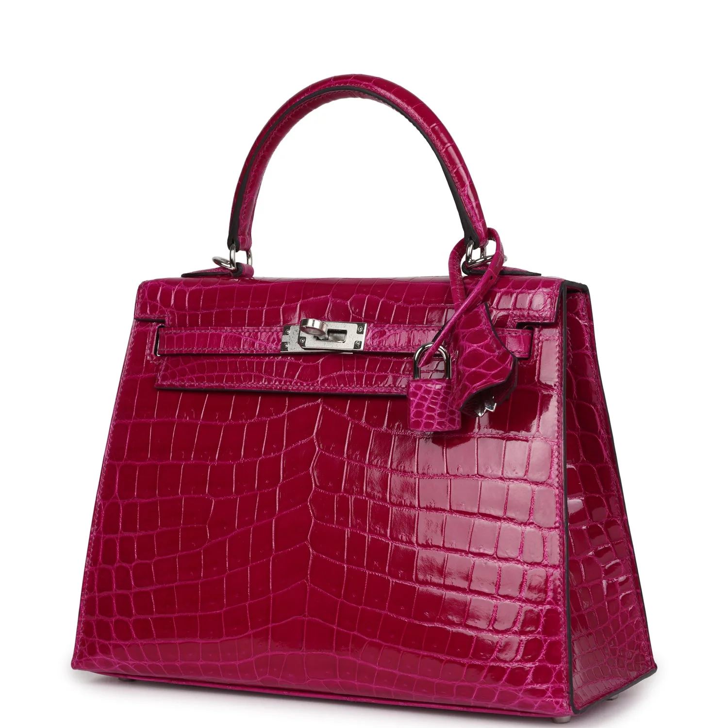 Replicate Hermes Kelly Sellier 25 Rose Pourpre Shiny Niloticus Crocodile Palladium Hardware(1:1 replica)