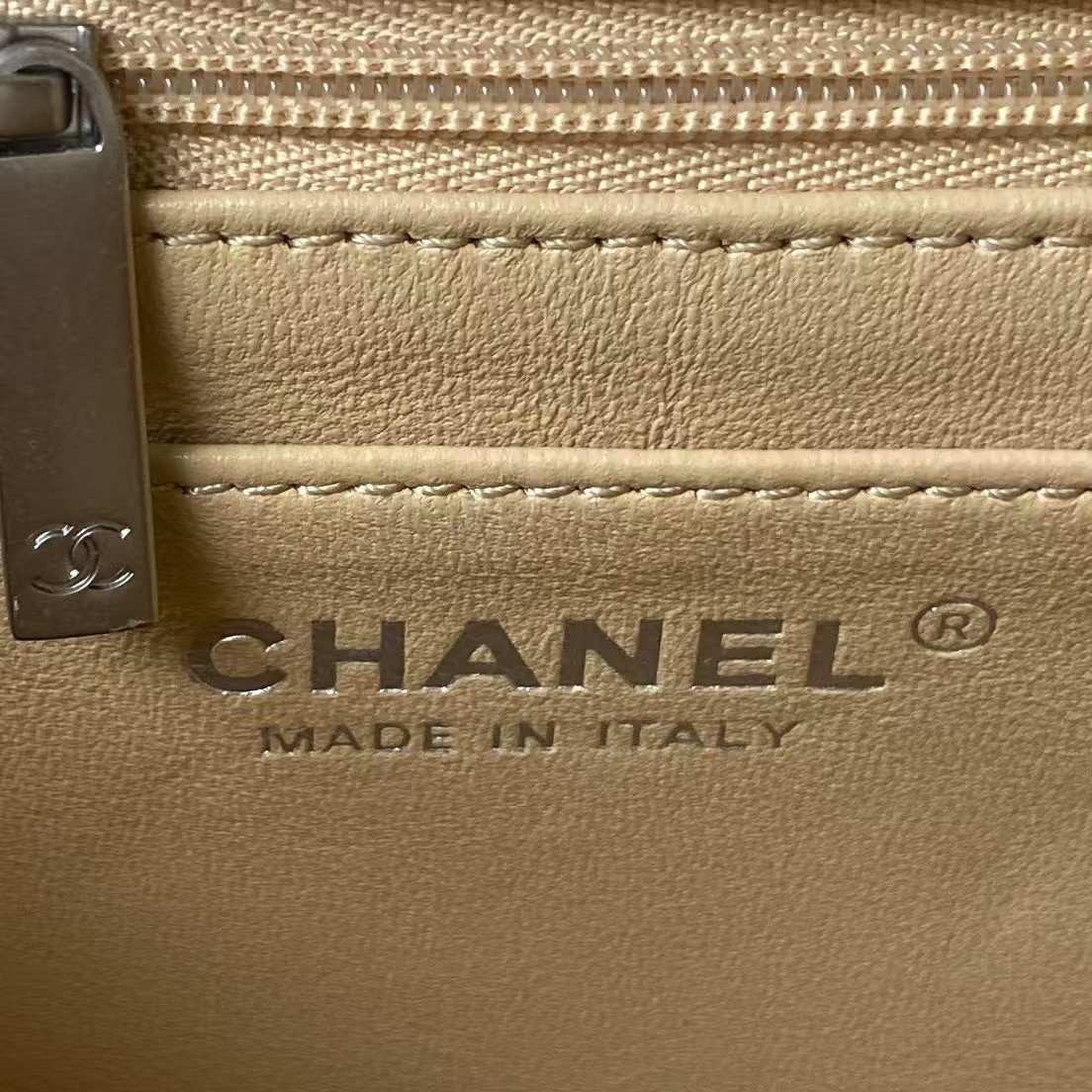 Replicate Chanel 23C AS1786 Mini Square Pearl Embossed Flap Bag Antique Silver Hardware Apricot(1:1 replica)