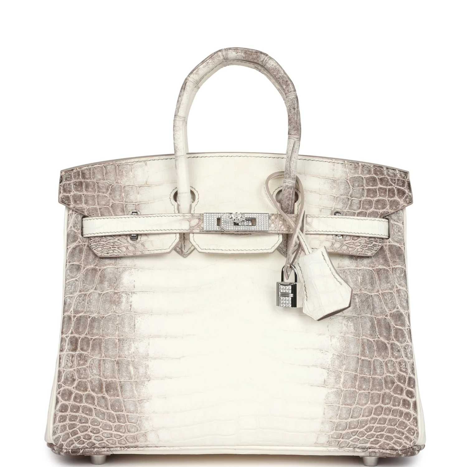 Replicate Hermes Birkin 25 Himalaya Niloticus Crocodile Diamond Encrusted Palladium Hardware(1:1 replica)