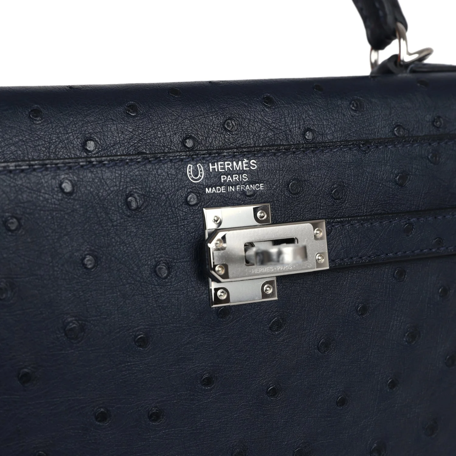 Replicate Hermes Special Order (HSS) Kelly Sellier 25 Bleu Indigo Verso Ostrich Palladium Hardware(1:1 replica)