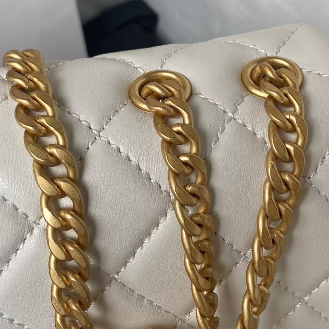 Replicate Chanel 23S AS4064 Camellia Embossed Chain Lambskin Flap Bag White(1:1 replica)