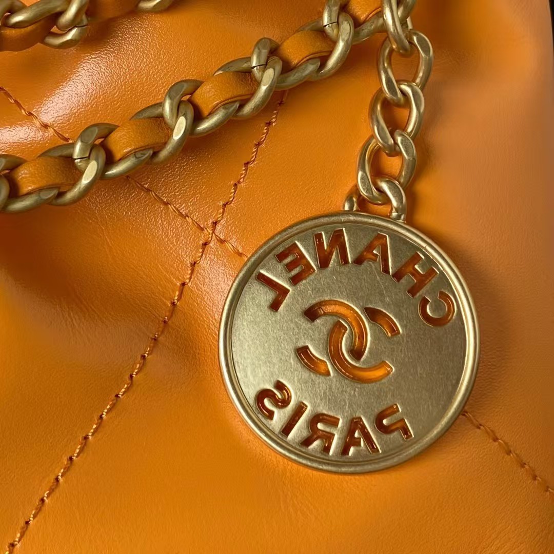 Replicate Chanel 22 AS3980 Mini Tote Shiny Calfskin   Gold-Tone Metal Orange(1:1 replica)