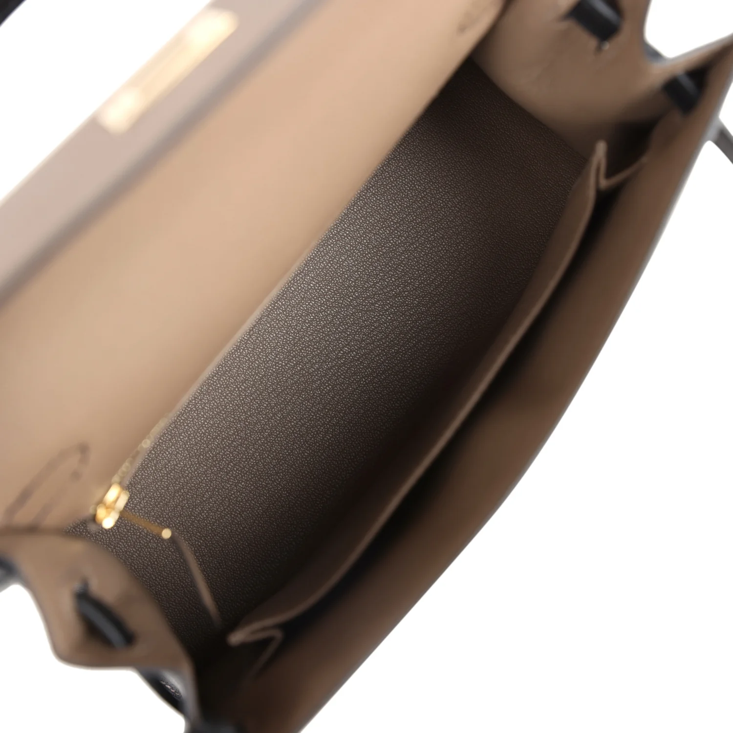 Replicate Hermes Special Order (HSS) Kelly Sellier 25 Black and Etoupe Chevre Mysore Permabrass Hardware(1:1 replica)