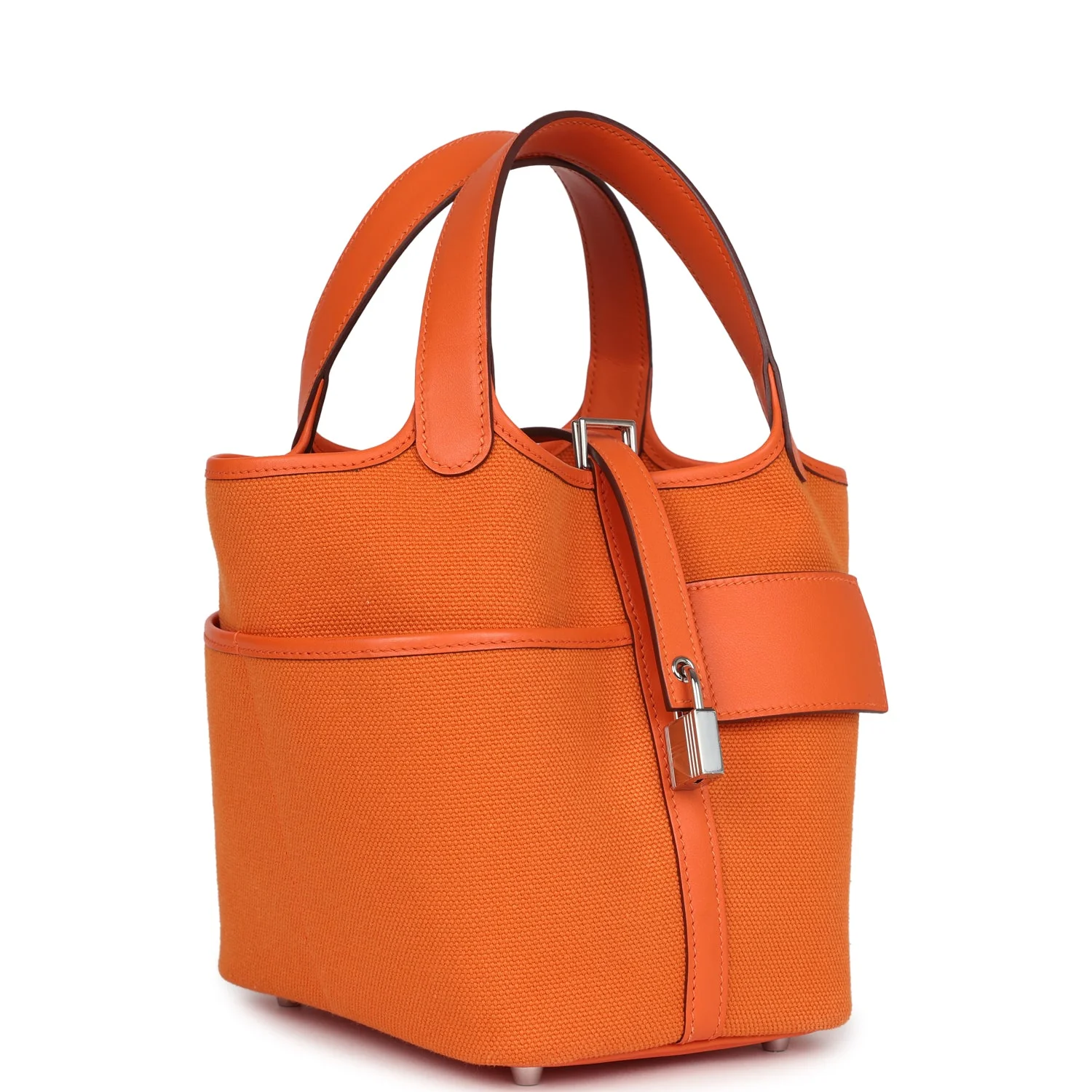 Replicate Hermes Picotin Cargo 18 Orange Swift and Toile Canvas Palladium Hardware(1:1 replica)