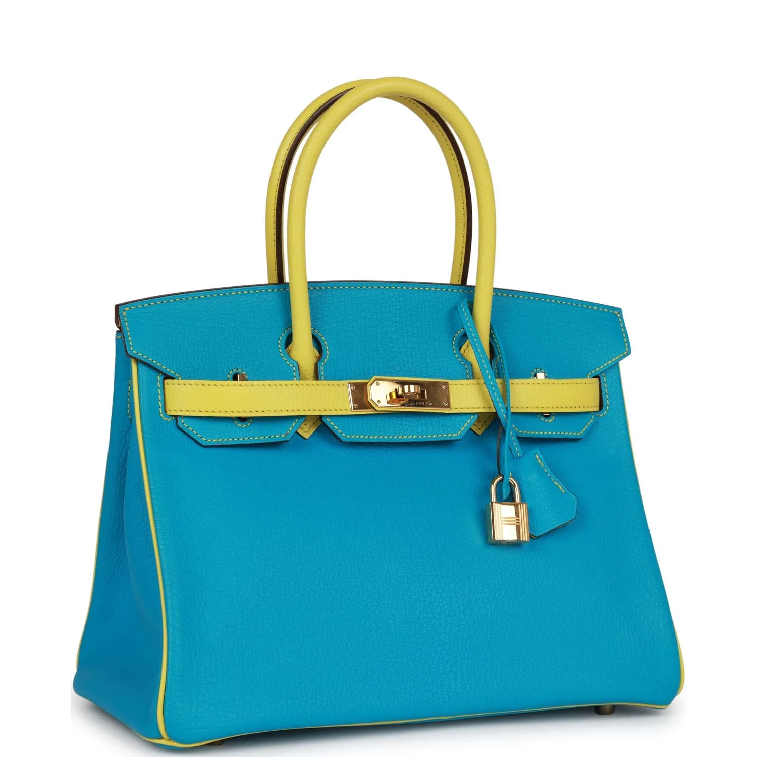 Replicate Hermes Special Order (HSS) Birkin 30 Bleu Turquoise and Lime Chevre Gold Hardware(1:1 replica)
