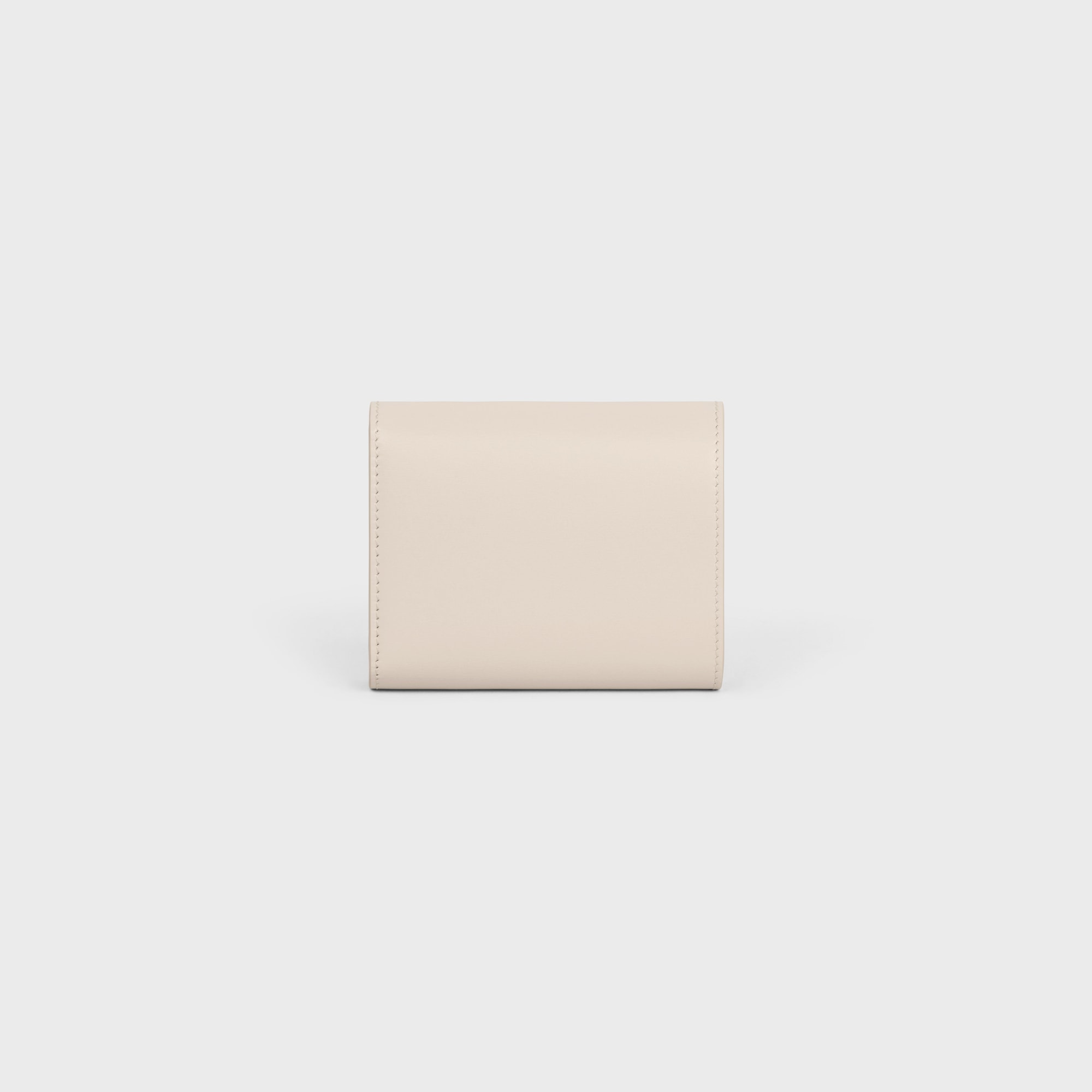 Replicate SMALL FLAP WALLER TRIOMPHE IN SHINY CALFSKIN PALE BEIGE(1:1 replica)