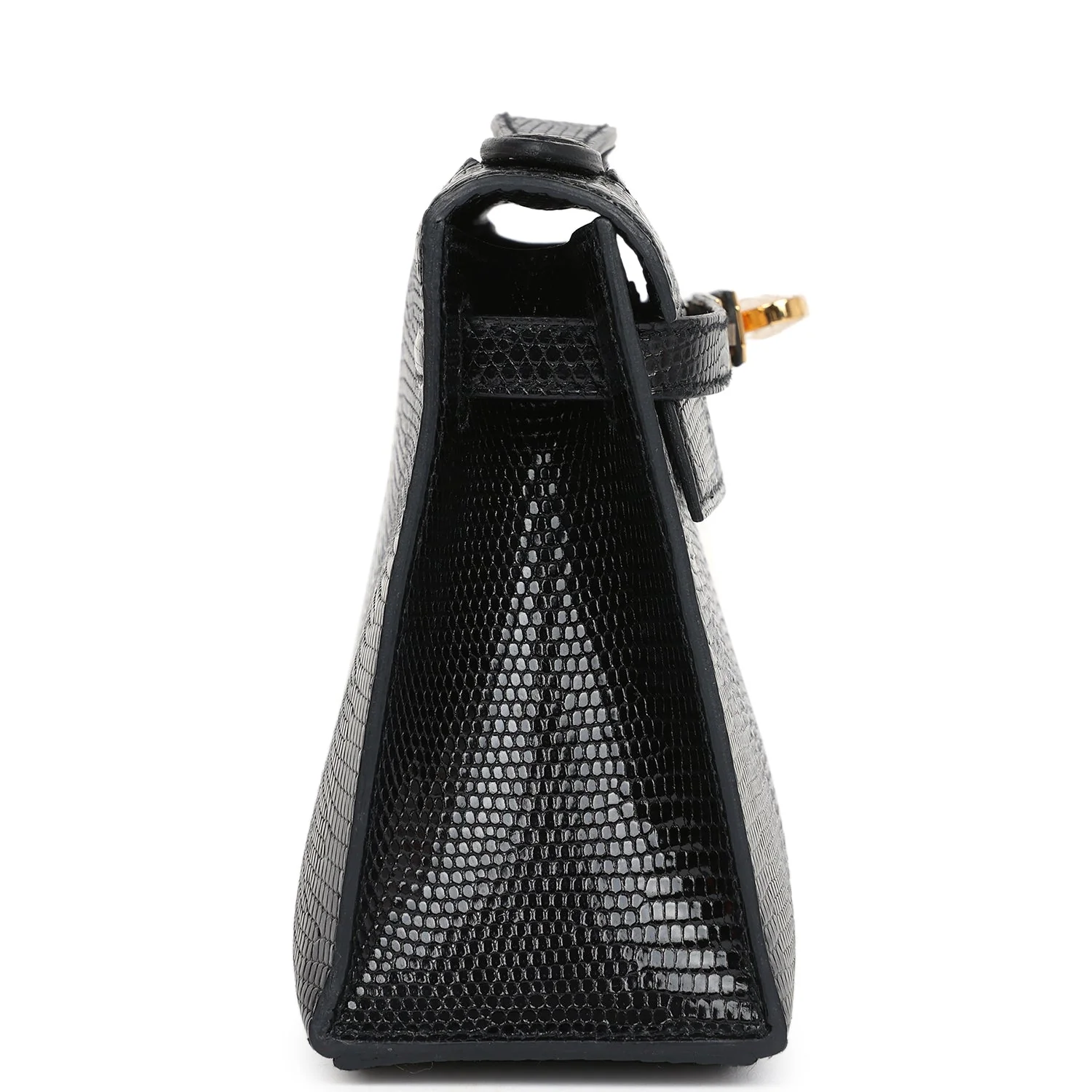 Replicate Hermes Kelly Pochette Black Varanus Niloticus Lizard Gold Hardware(1:1 replica)