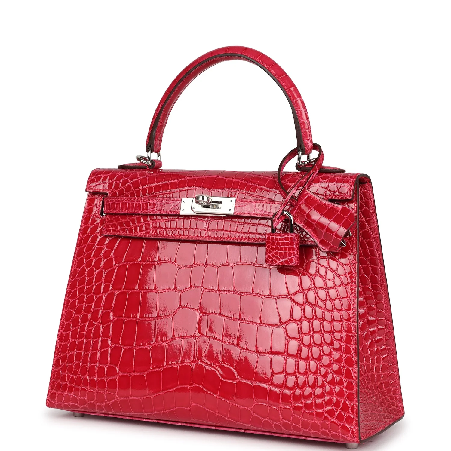 Replicate Hermes Kelly Sellier 25 Rose Extreme Shiny Alligator Palladium Hardware(1:1 replica)