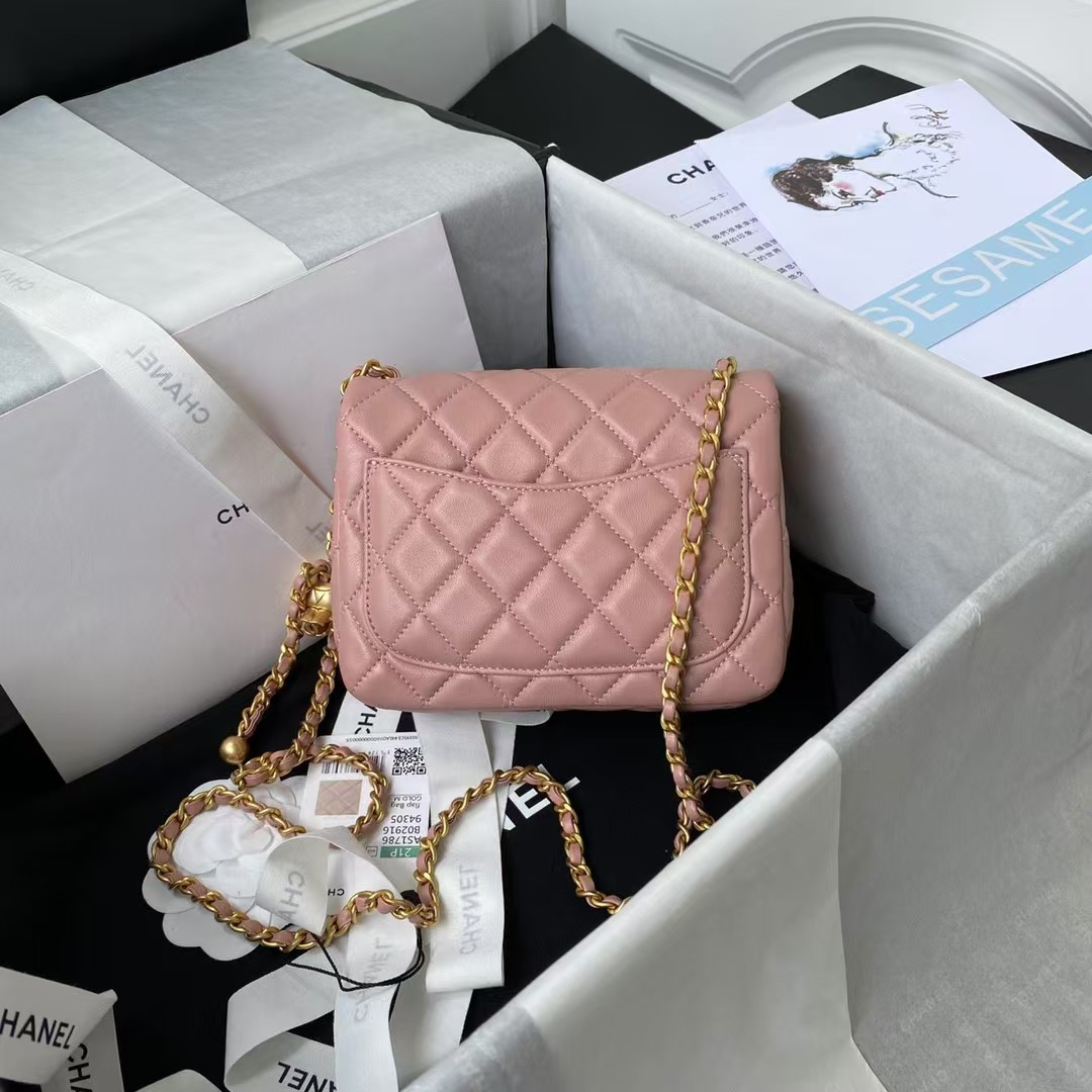 Replicate Chanel 23C AS1786 Mini Square Pearl Embossed Flap Bag Antique Gold Hardware Dark Pink(1:1 replica)