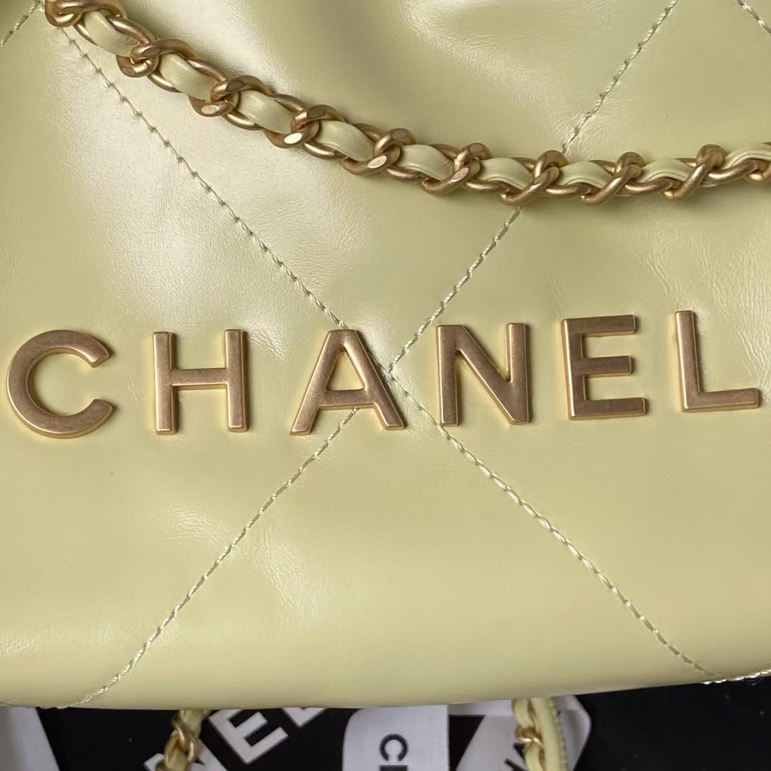 Replicate Chanel 22 AS3980 Mini Tote Shiny Calfskin   Gold-Tone Metal Yellow(1:1 replica)