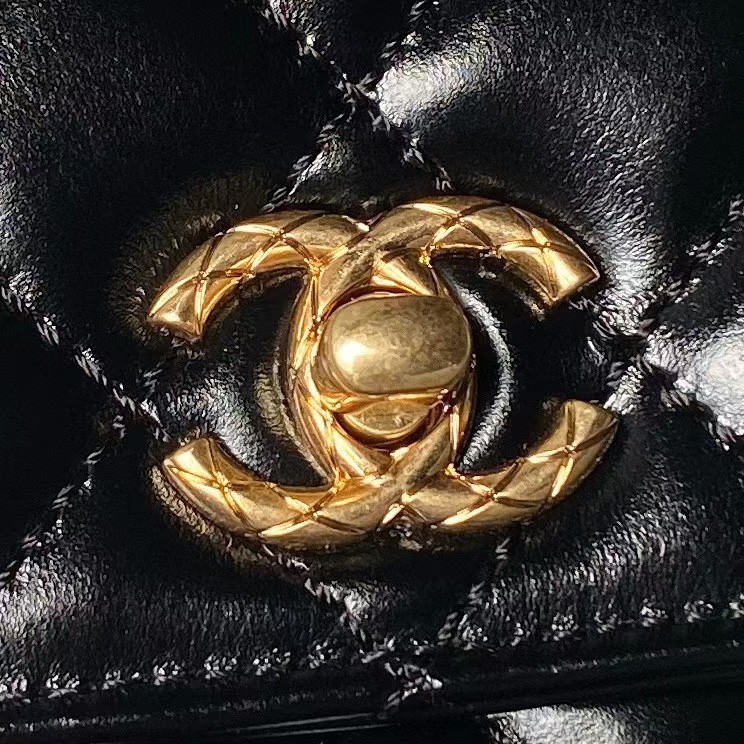Replicate Chanel A92990 Small Flap Bag With Top Handle Black Shiny Calfskin Black(1:1 replica)