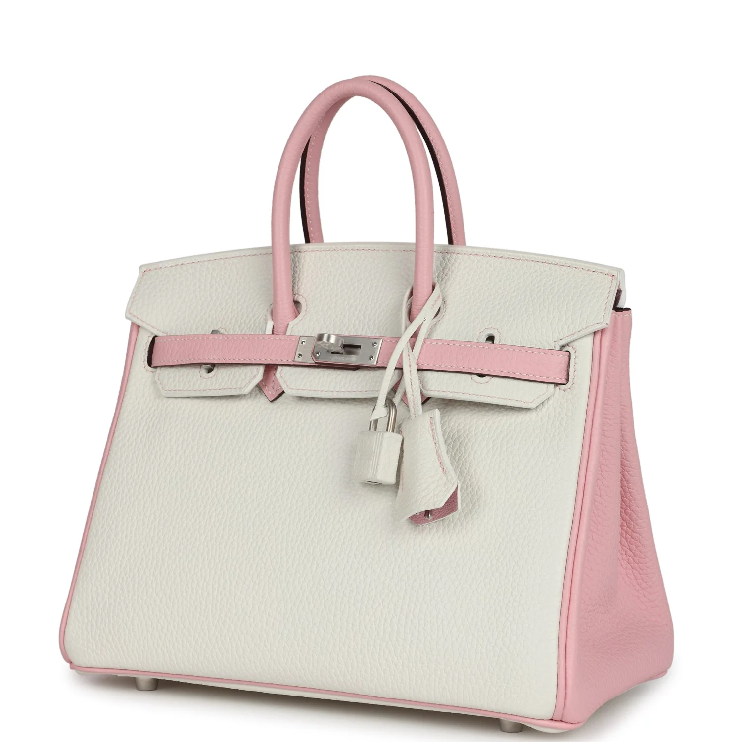 Replicate Hermes Special Order (HSS) Birkin 25 Rose Sakura and White Clemence Brushed Palladium Hardware(1:1 replica)