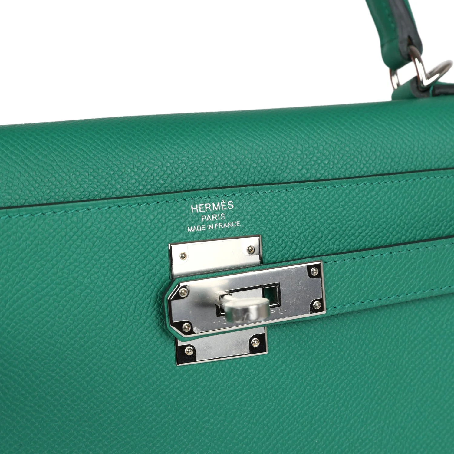 Replicate Hermes Kelly Sellier 28 Vert Vertigo Epsom Palladium Hardware(1:1 replica)