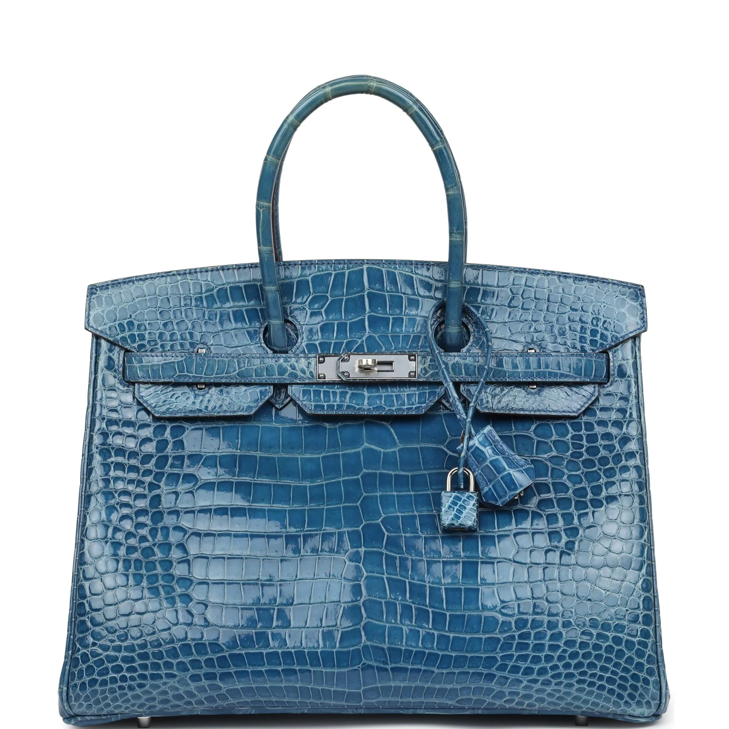 Replicate Hermes Birkin 35 Bleu Mykonos Shiny Porosus Crocodile Palladium Hardware(1:1 replica)