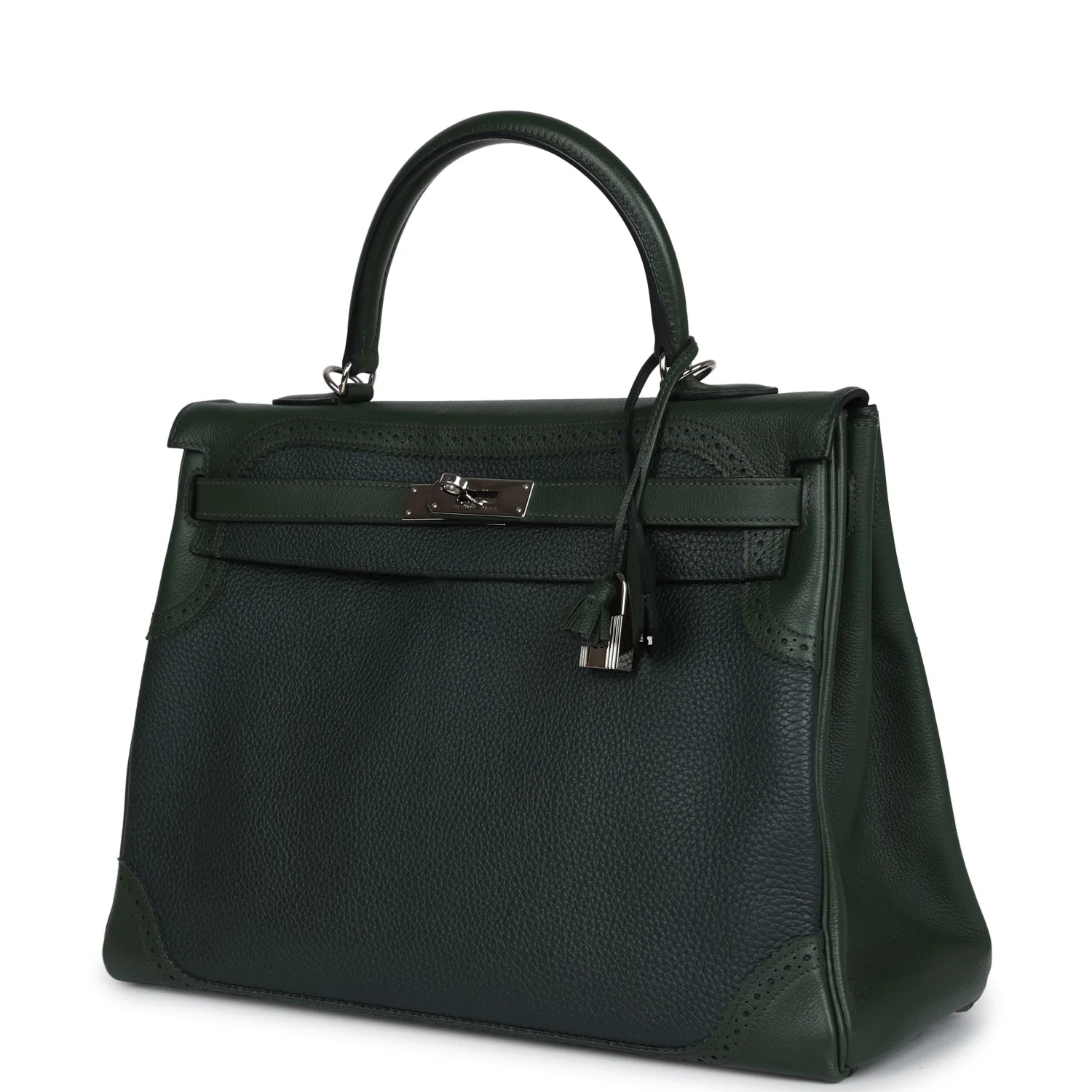 Replicate Hermes Ghillies Kelly 35 Retourne Vert Fonce Clemence and Vert Anglais Evercolor Palladium Hardware(1:1 replica)