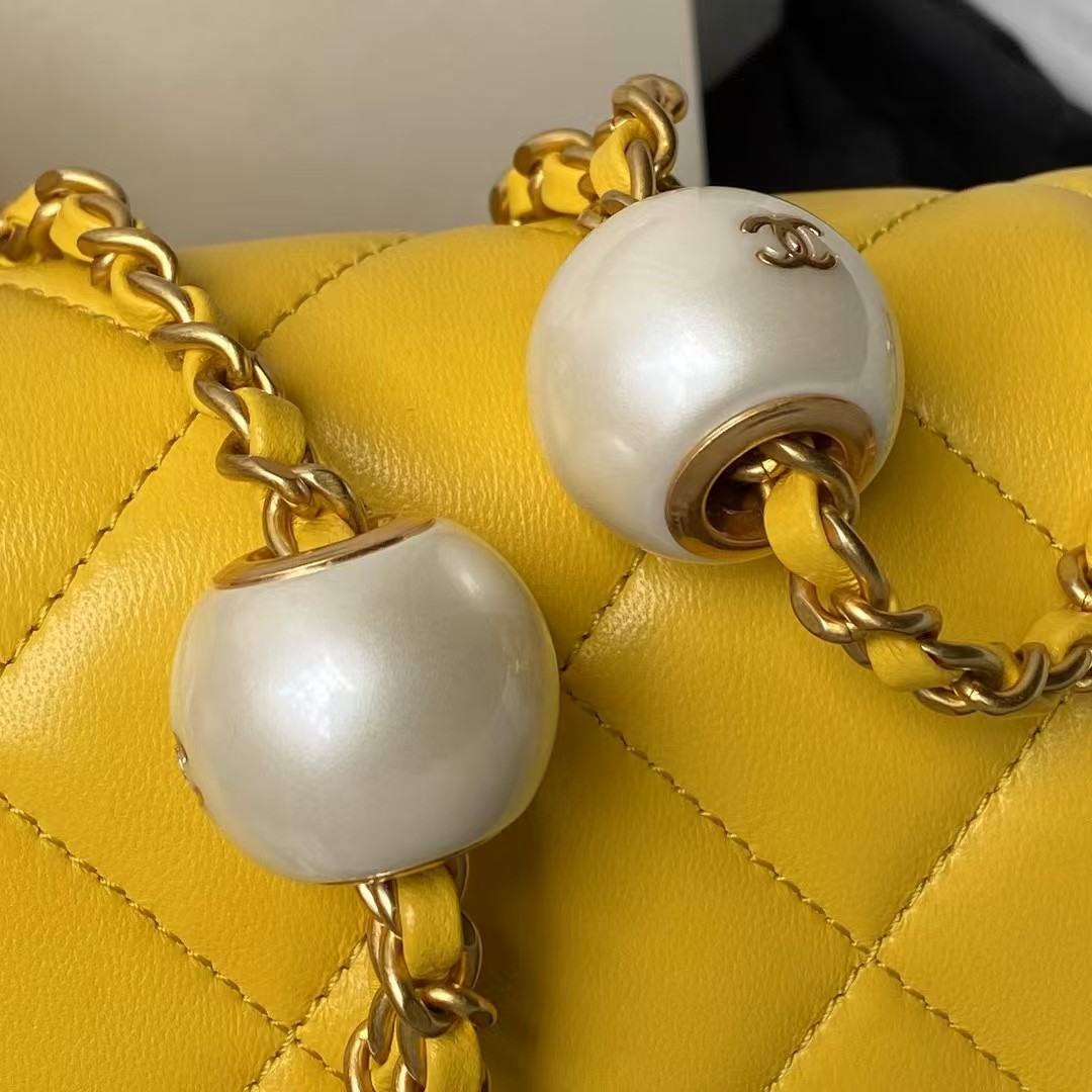 Replicate Chanel AS4868 Mini Flap Bag Pearl Lambskin Faux Pearl   Gold Metal Yellow(1:1 replica)