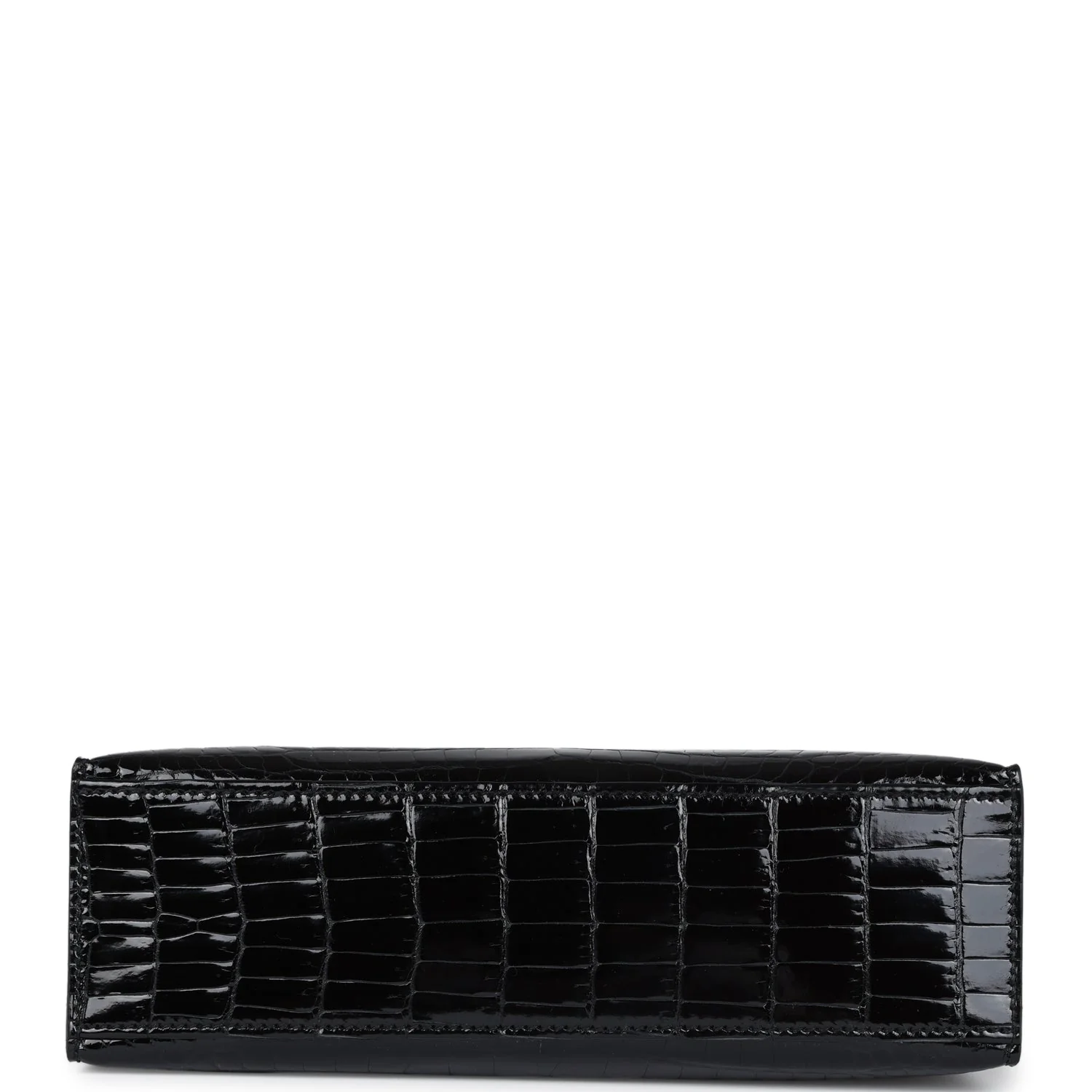 Replicate Hermes Kelly Pochette Black Shiny Porosus Crocodile Gold Hardware(1:1 replica)