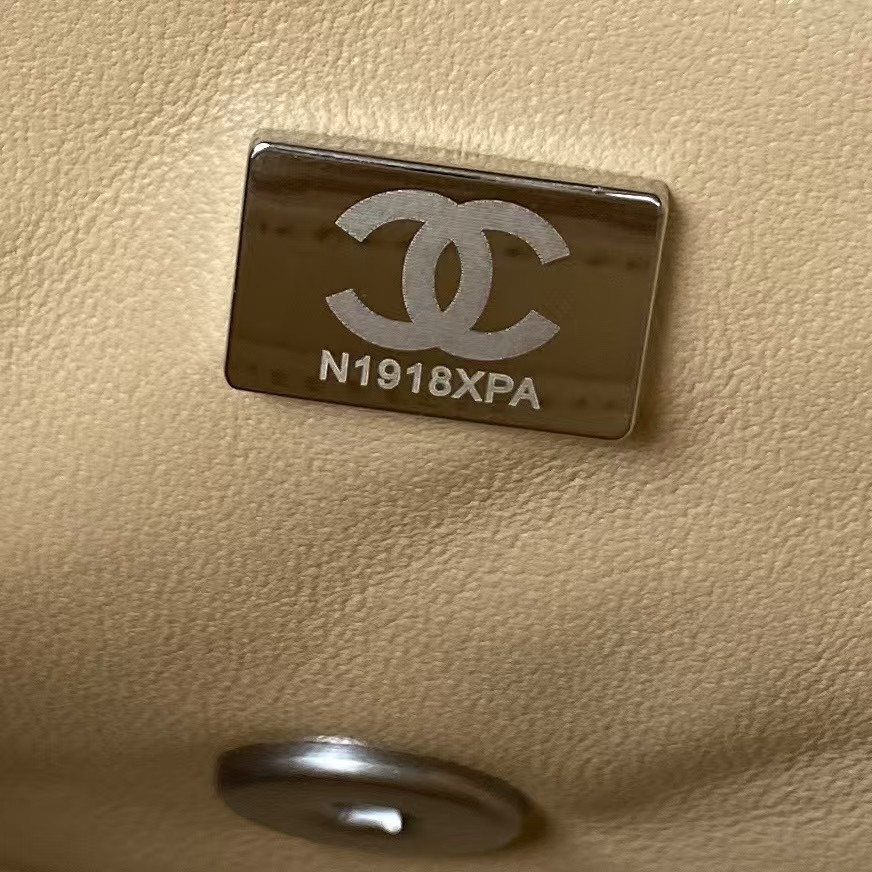 Replicate Chanel 23C AS1786 Mini Square Pearl Embossed Flap Bag Antique Silver Hardware Apricot(1:1 replica)