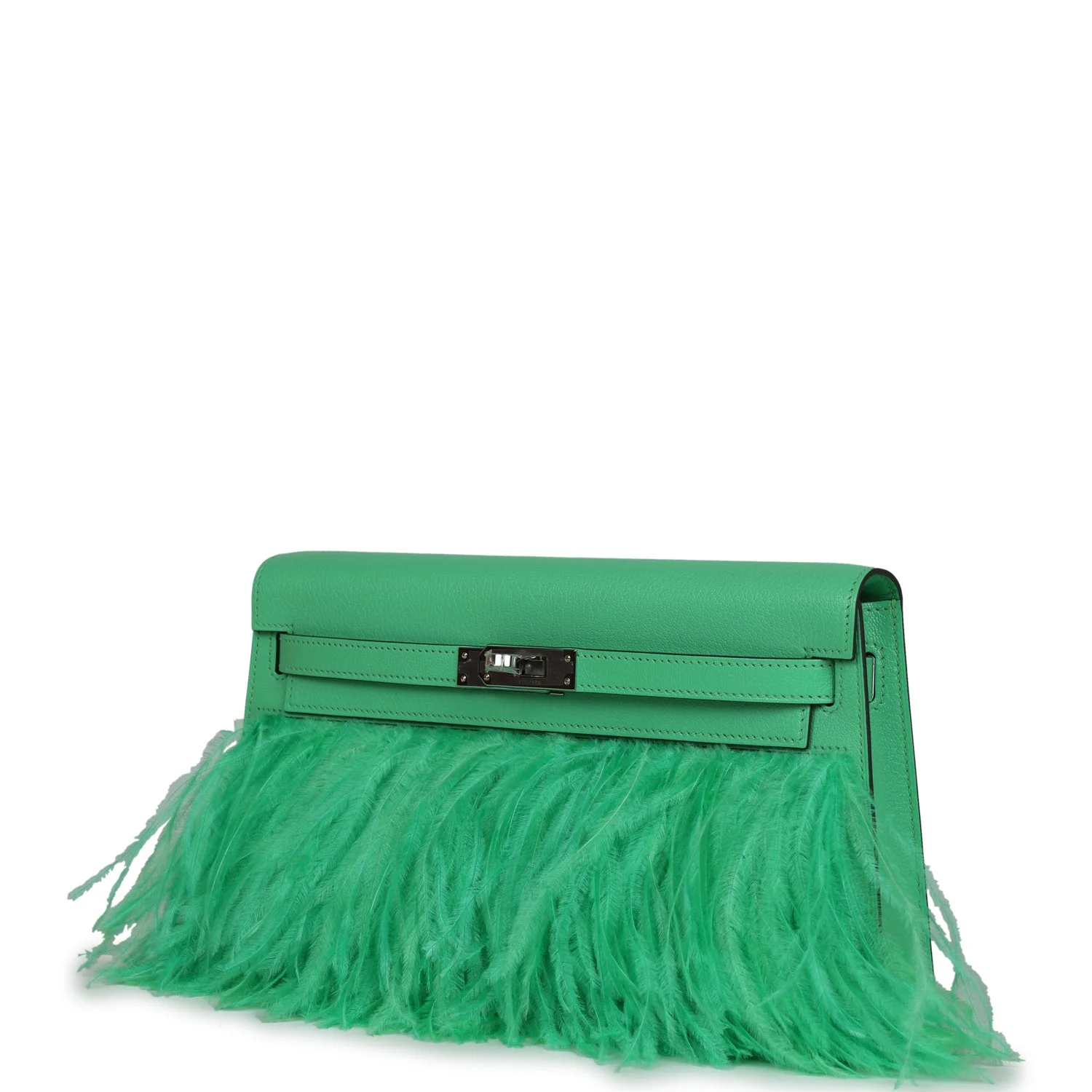 Replicate Hermes Kelly Elan Foile Vert Comics Chevre and Ostrich Feather Palladium Hardware(1:1 replica)