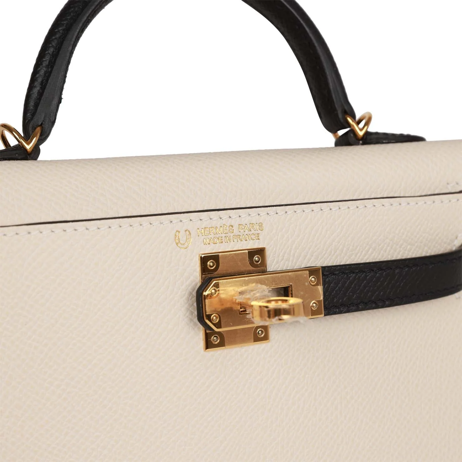 Replicate Hermes Special Order (HSS) Kelly Sellier 20 Craie and Black Epsom Gold Hardware(1:1 replica)
