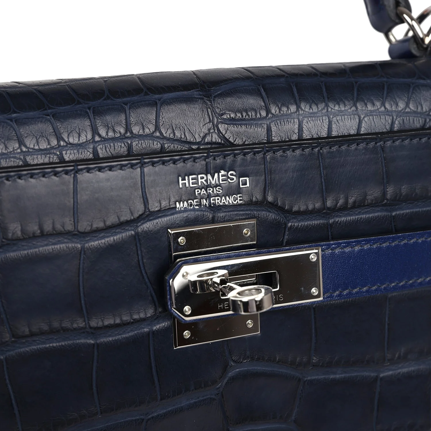 Replicate Hermes Kelly Retourne 35 Bleu Indigo Matte Alligator and Bleu Saphir Swift and Clemence Palladium Hardware(1:1 replica)