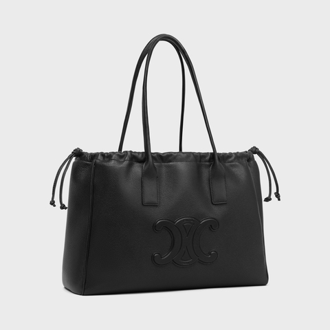 Replicate CABAS DRAWSTRING CUIR TRIOMPHE IN GRAINED CALFSKIN BLACK(1:1 replica)