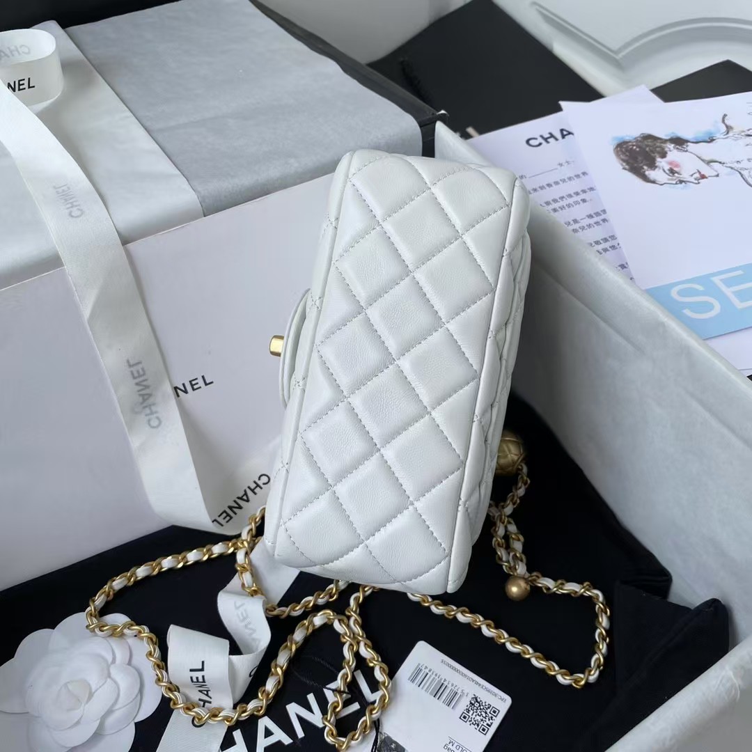 Replicate Chanel 23C AS1786 Mini Square Pearl Embossed Flap Bag Antique Gold Hardware White(1:1 replica)