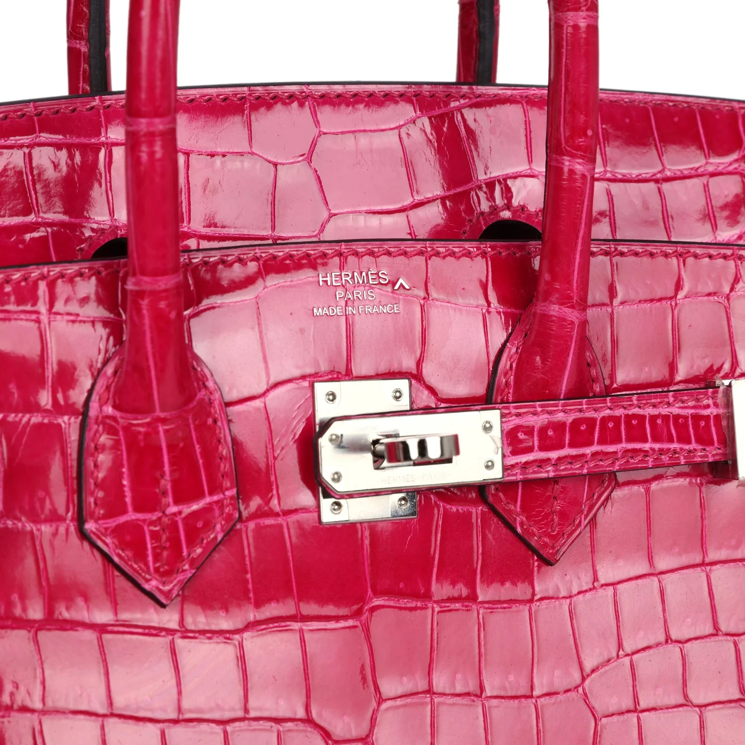 Replicate Hermes Birkin 25 Rose Mexico Shiny Porosus Crocodile Palladium Hardware(1:1 replica)