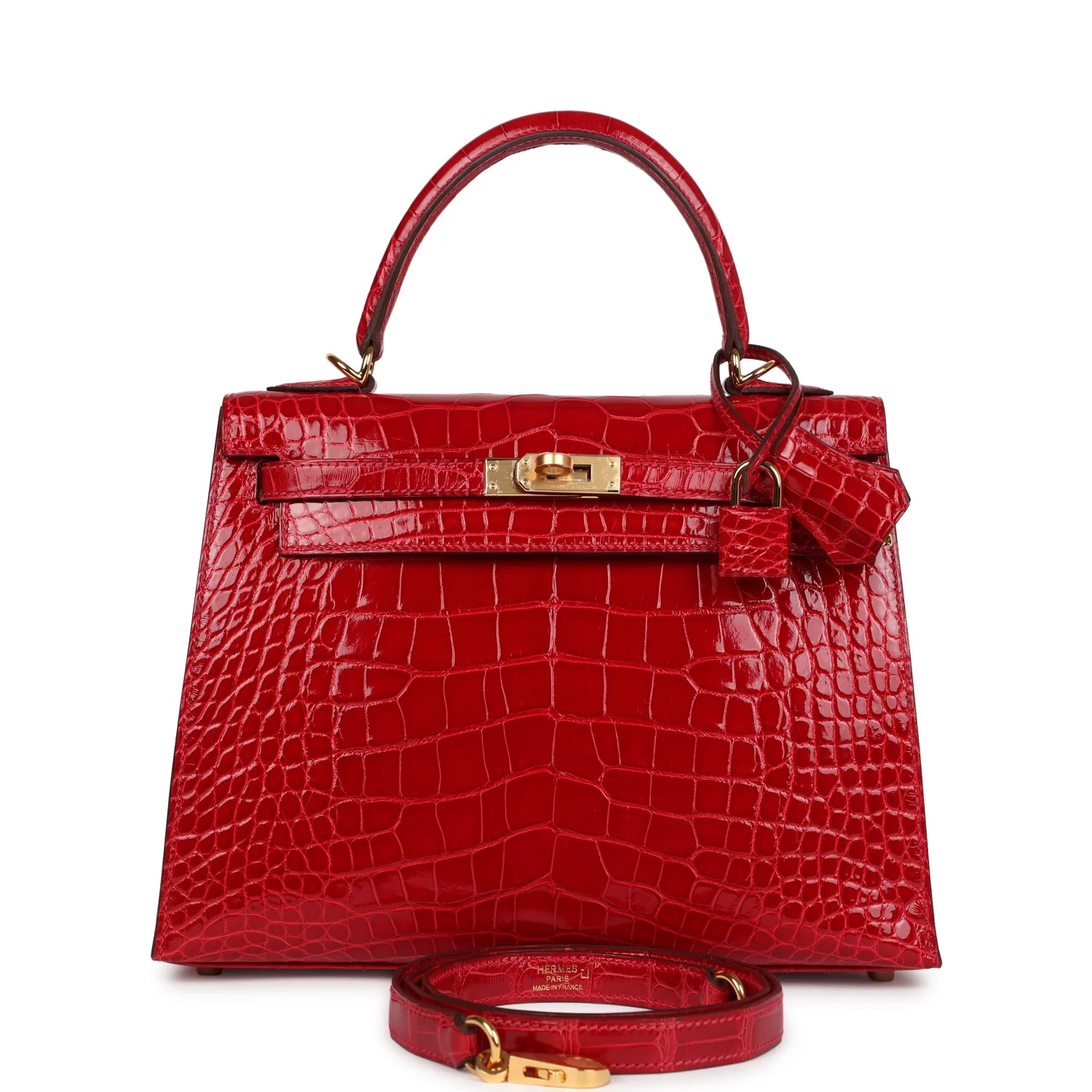 Replicate Hermes Kelly 25 Sellier Braise Shiny Alligator Mississippiensis Gold Hardware(1:1 replica)