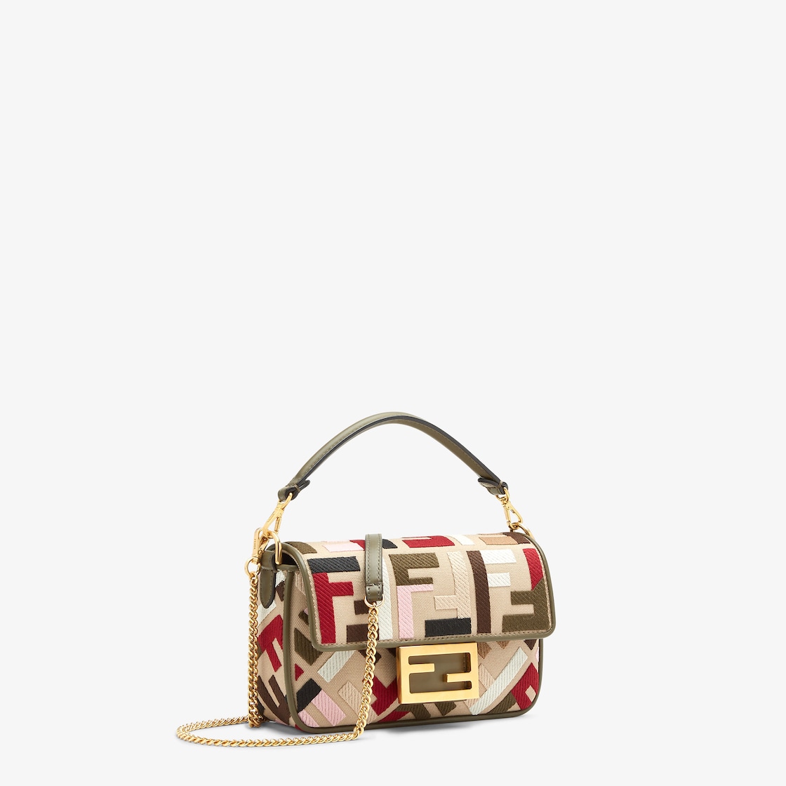 Replicate Baguette Mini Canvas Bag With Multicolor FF Embroidery(1:1 replica)