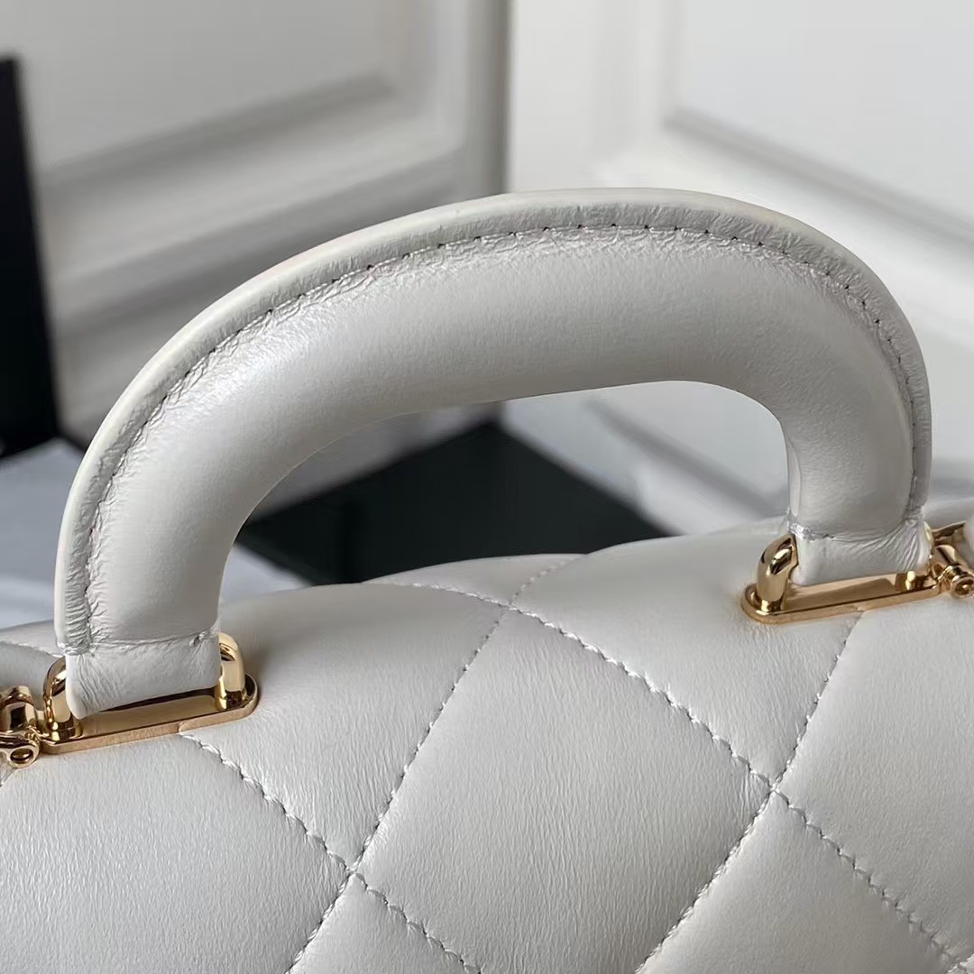 Replicate Chanel 24C AS4543 Mini Flap Bag Chain Bag Top Handle White Lambskin(1:1 replica)