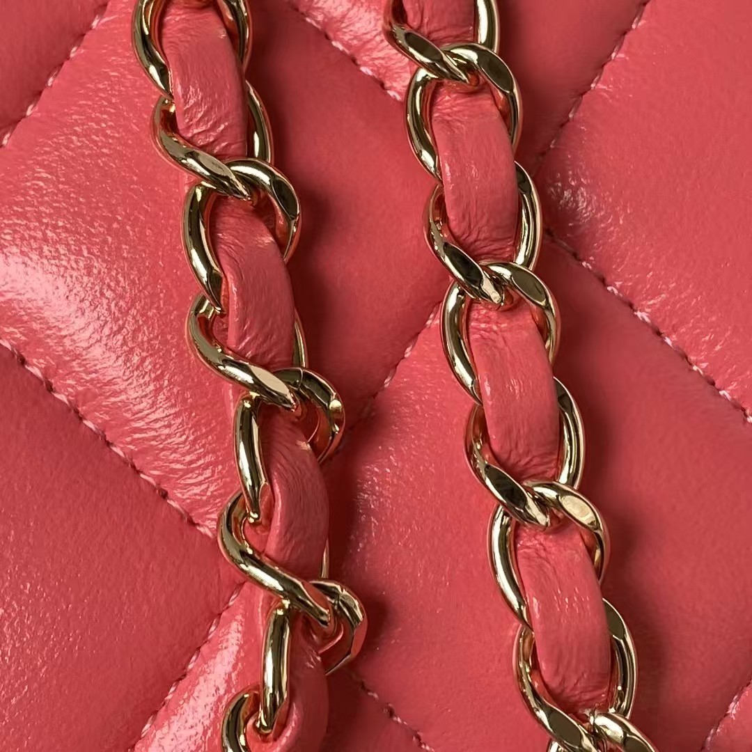 Replicate Chanel 24C AS4543 Mini Flap Bag Chain Bag Top Handle Dark Pink Lambskin(1:1 replica)