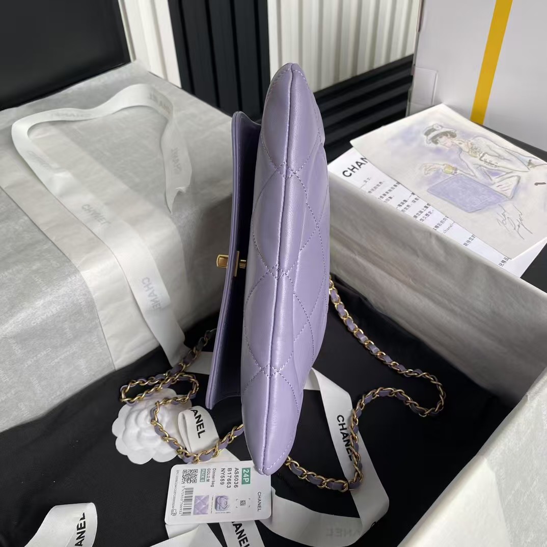 Replicate Chanel 24B AS5038 Lambskin Clutch Purple(1:1 replica)