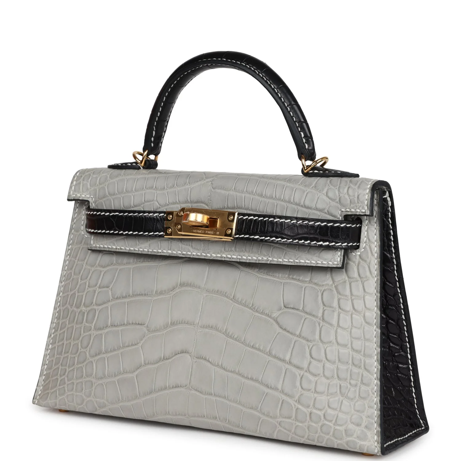 Replicate Hermes Special Order (HSS) Kelly Sellier 20 Gris Perle and Black Matte Alligator Gold Hardware(1:1 replica)