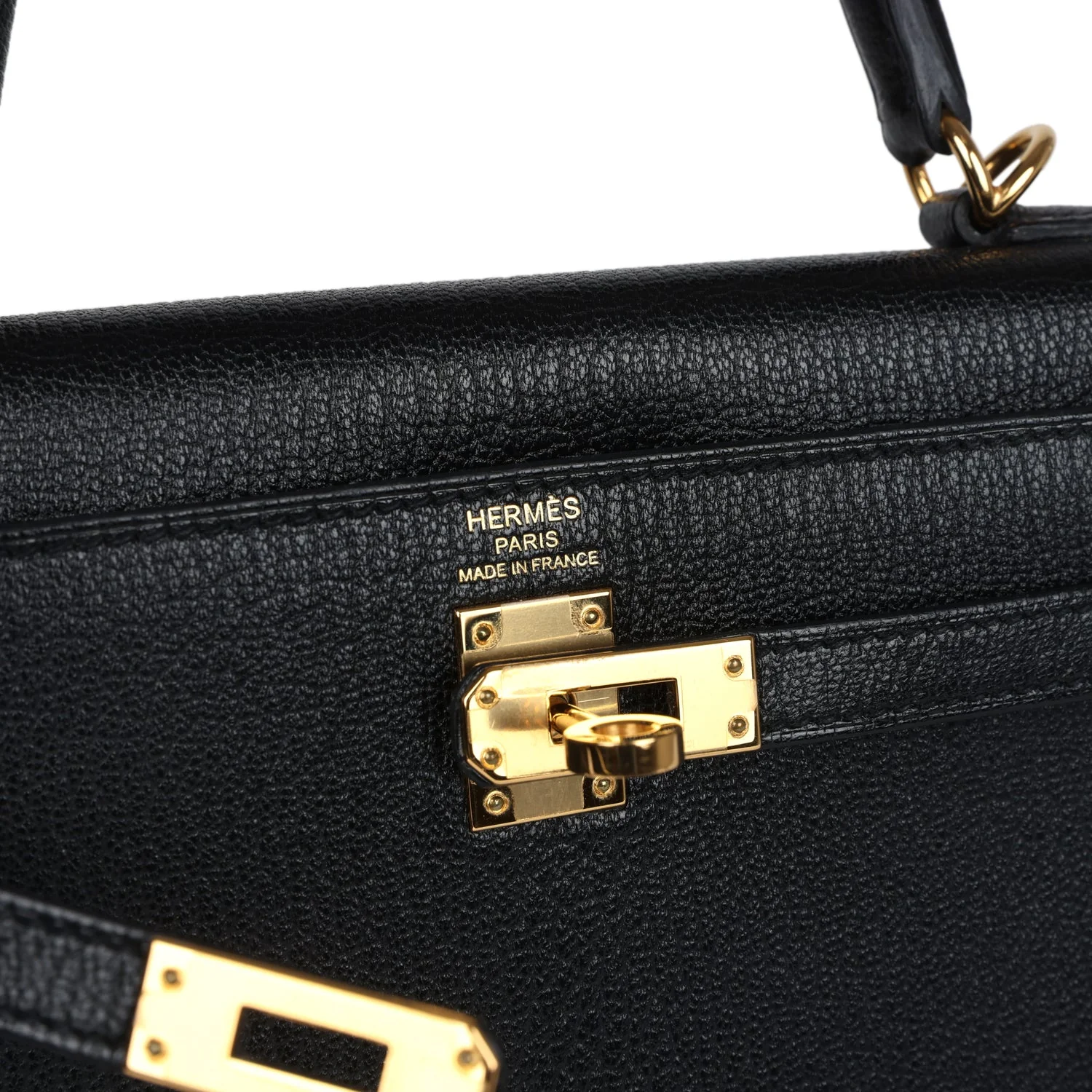 Replicate Hermes Kelly Sellier 25 Black Chevre Mysore Gold Hardware(1:1 replica)