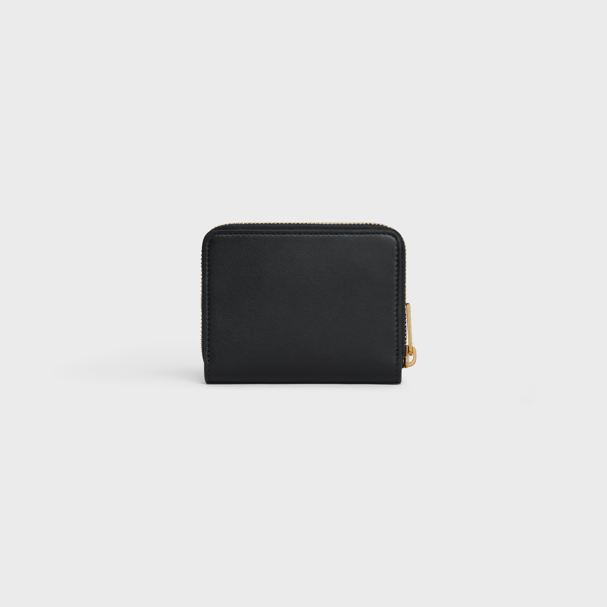 Replicate COMPACT ZIPPED WALLET CUIR TRIOMPHE IN SMOOTH CALFSKIN BLACK(1:1 replica)