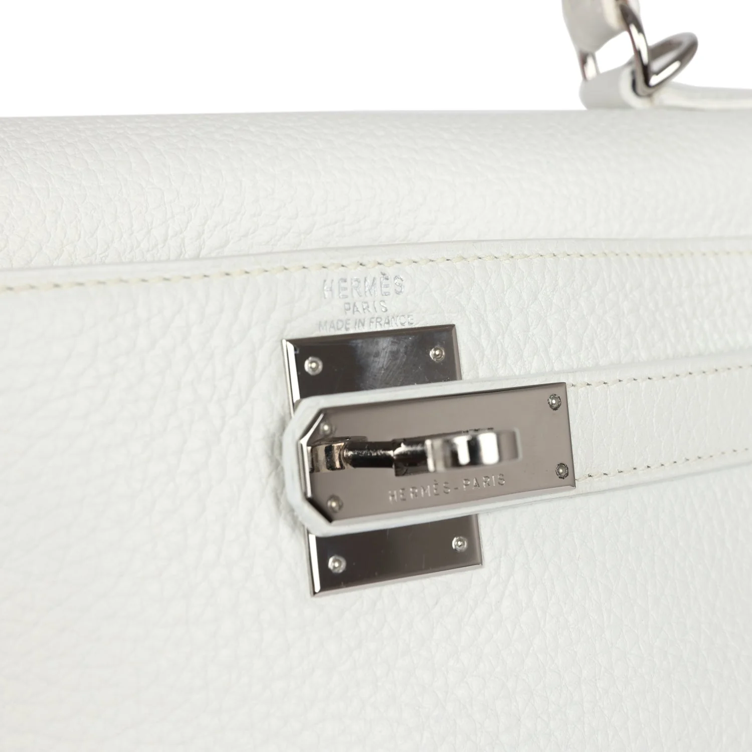 Replicate Vintage Hermes Kelly Retourne 28 White Clemence Palladium Hardware(1:1 replica)