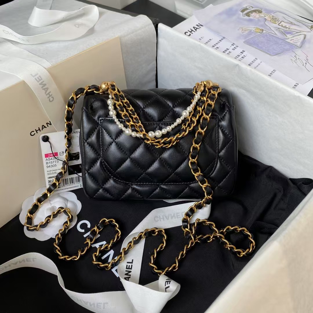 Replicate Chanel AS4385 Mini Flap Bag Pearl Lambskin Faux Pearl   Gold Metal Black(1:1 replica)