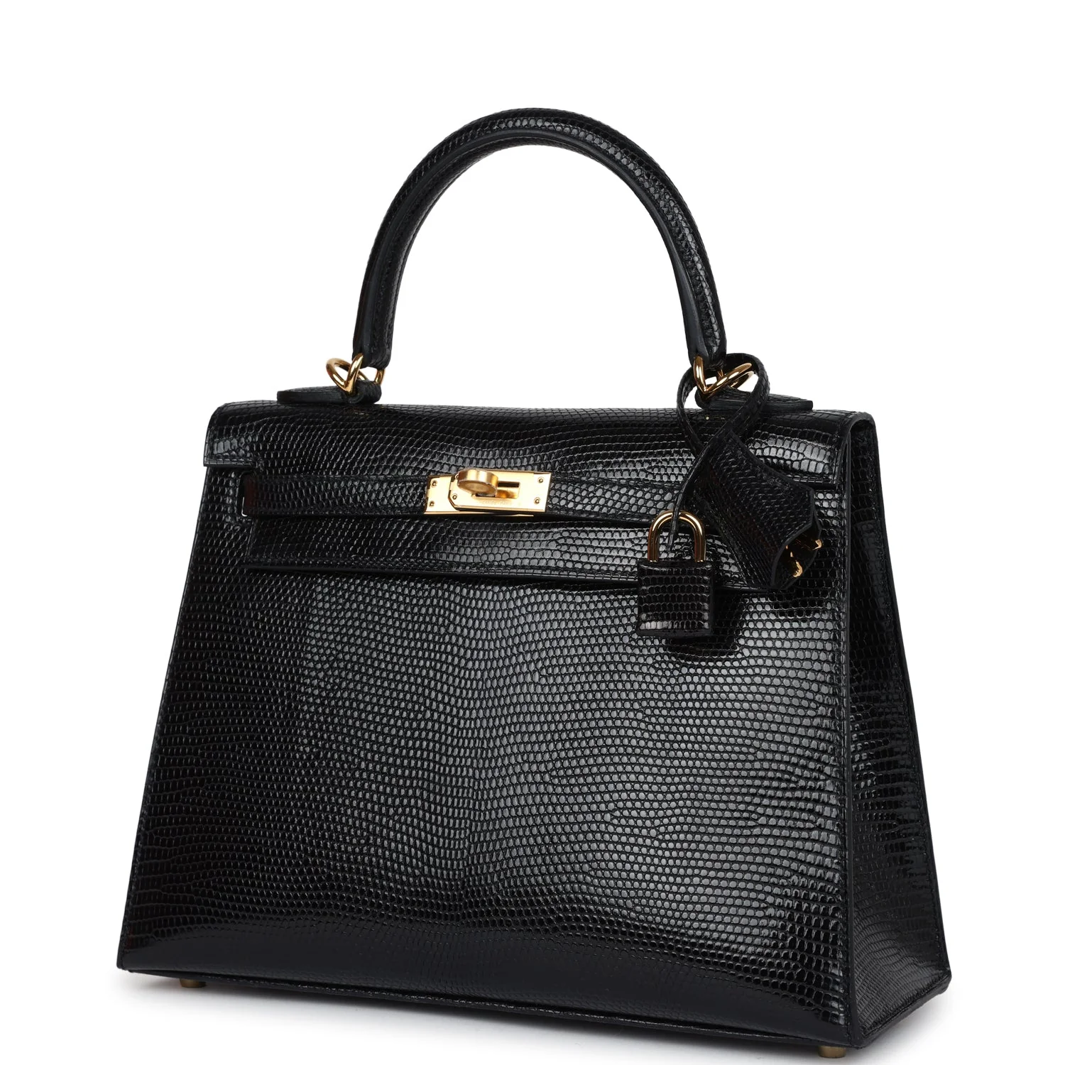 Replicate Hermes Kelly Sellier 25 Black Varanus Niloticus Lizard Gold Hardware(1:1 replica)
