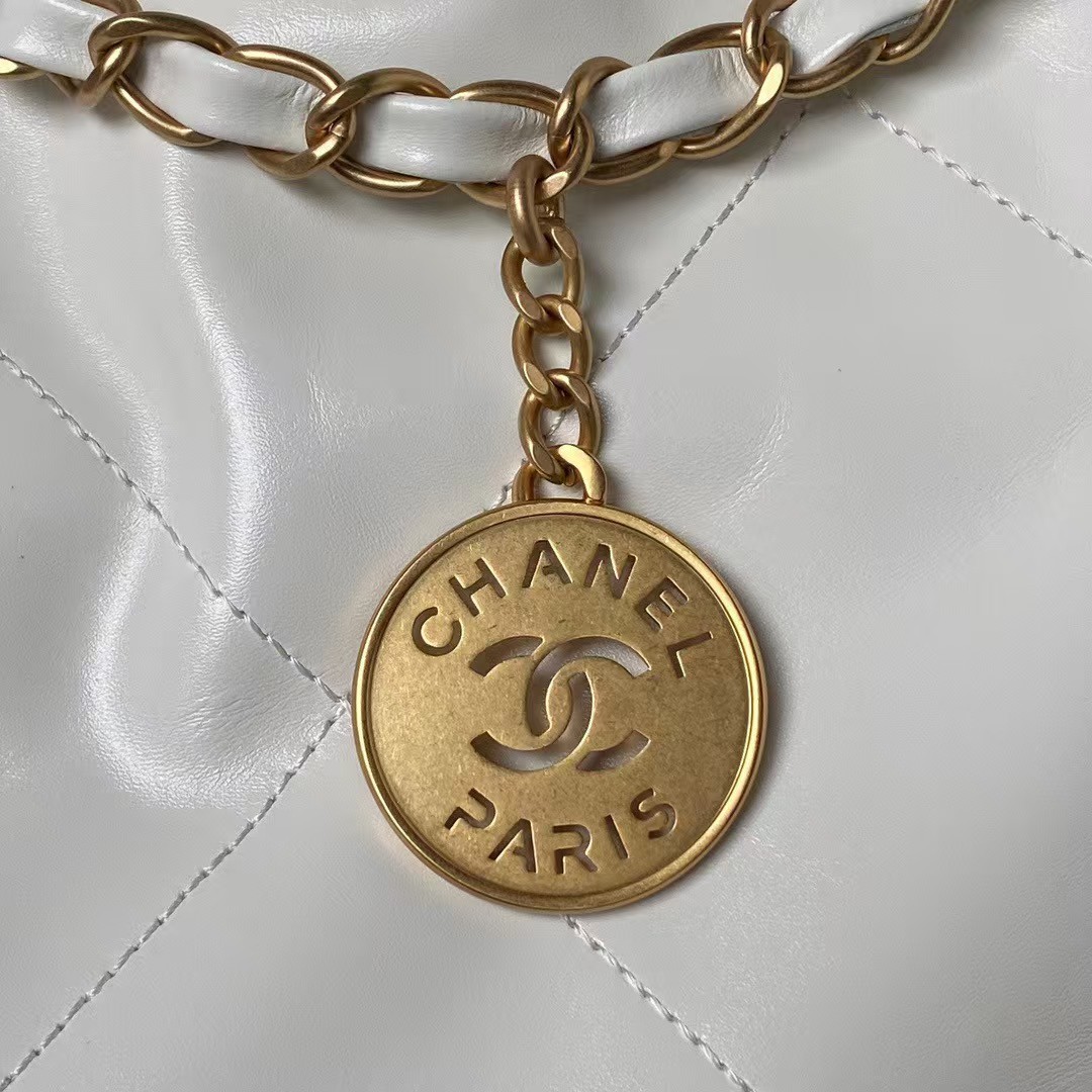 Replicate Chanel 22 Hobo Bag 24C AS4486 Gold Metallic White Shiny Calfskin New Edition Horizontal(1:1 replica)