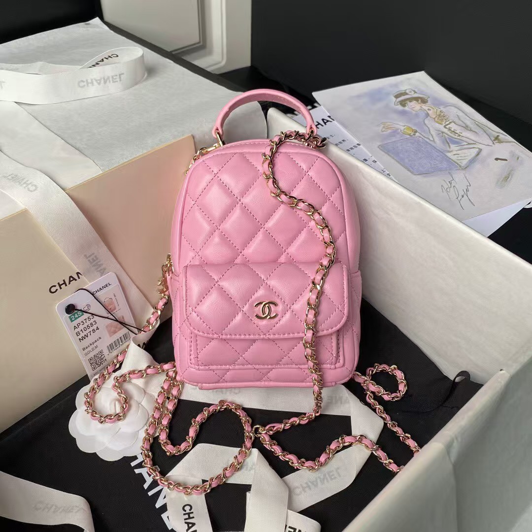 Replicate Chanel 24C AP3573 Mini Backpack Lambskin Gold Metal Pink(1:1 replica)
