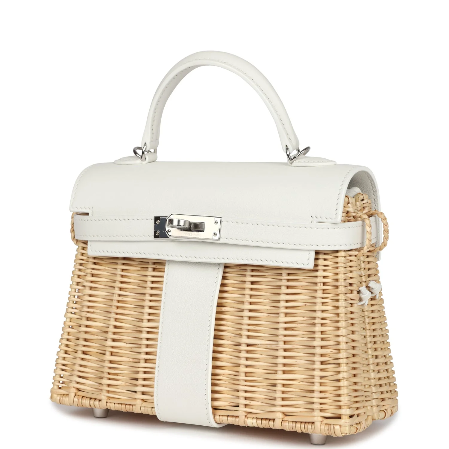 Replicate Hermes Mini Picnic Kelly 20 White Swift Palladium Hardware(1:1 replica)